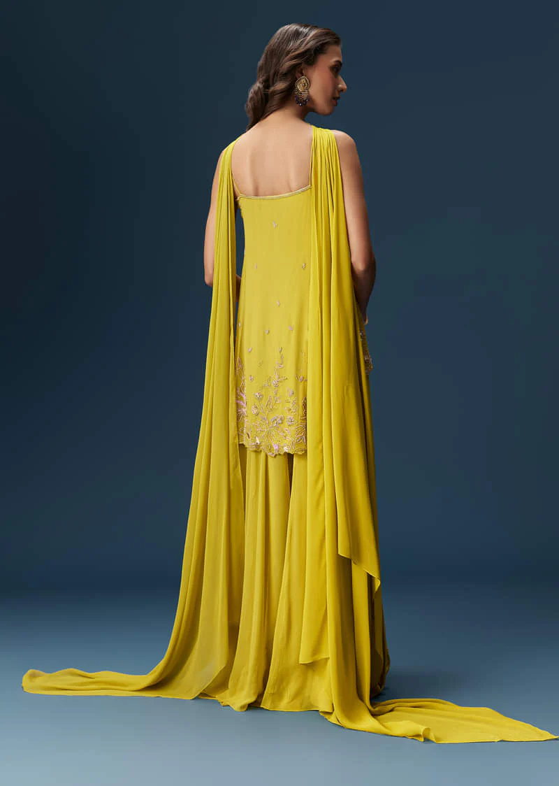 Lime Green Sharara Set With Tassel Dupatta - Image 2