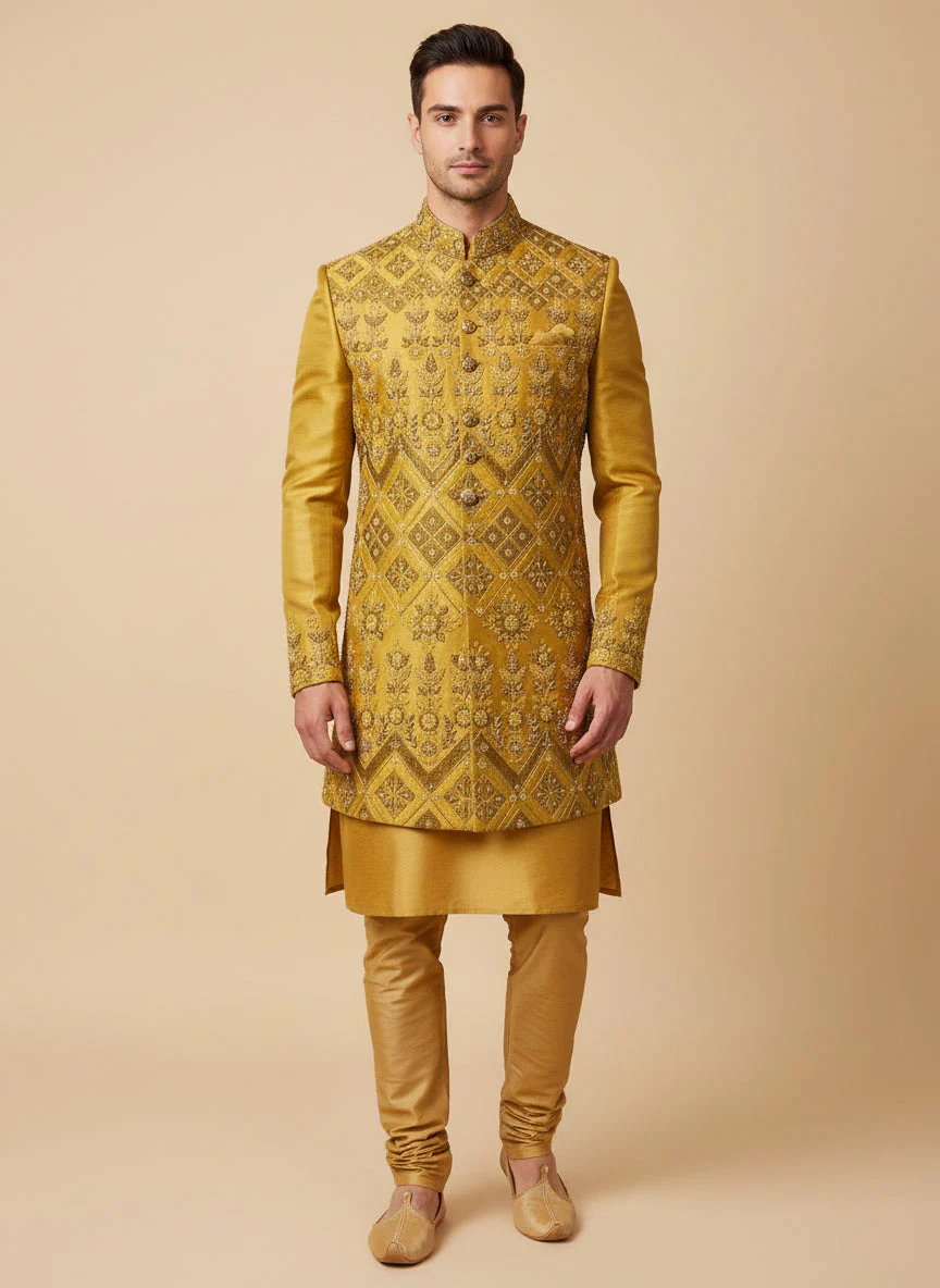 Lime Green Vibrant Jacket Kurta Set - Image 2