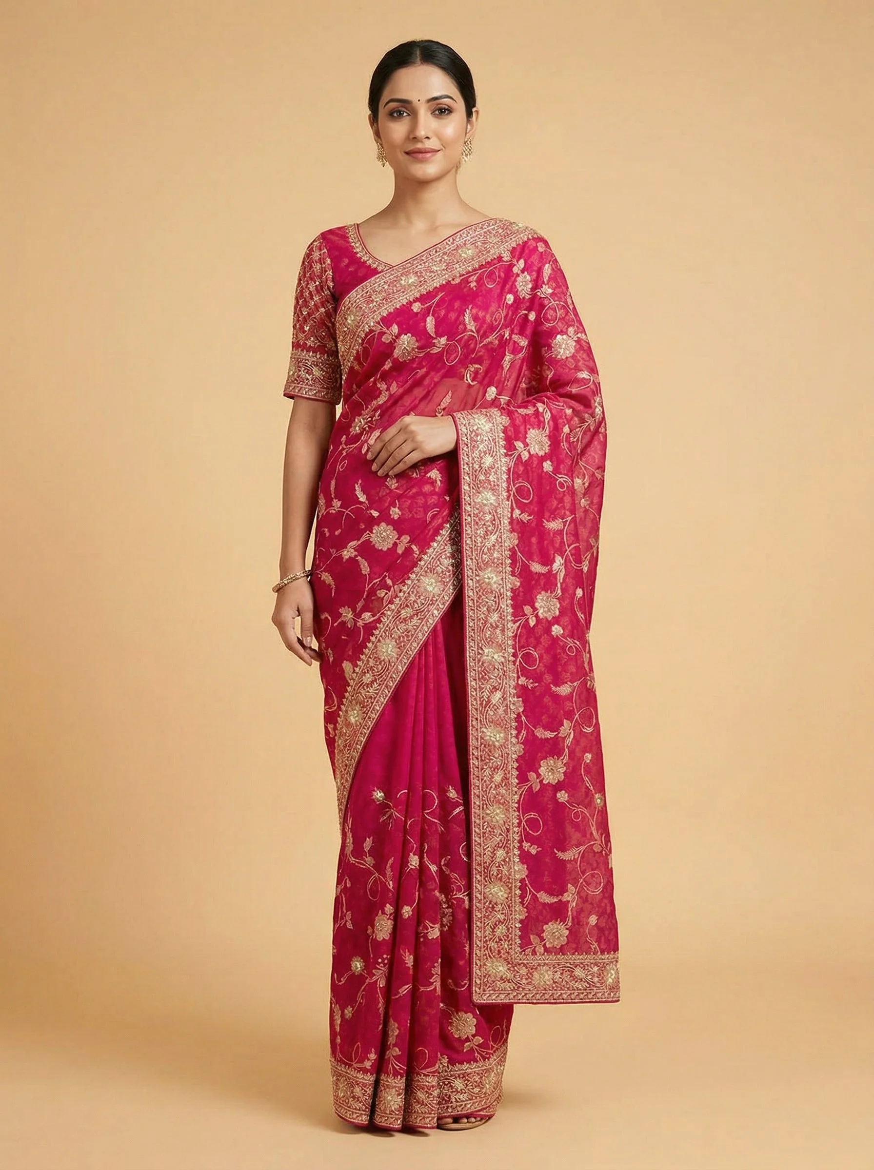 Magenta Burst Embroidered Saree