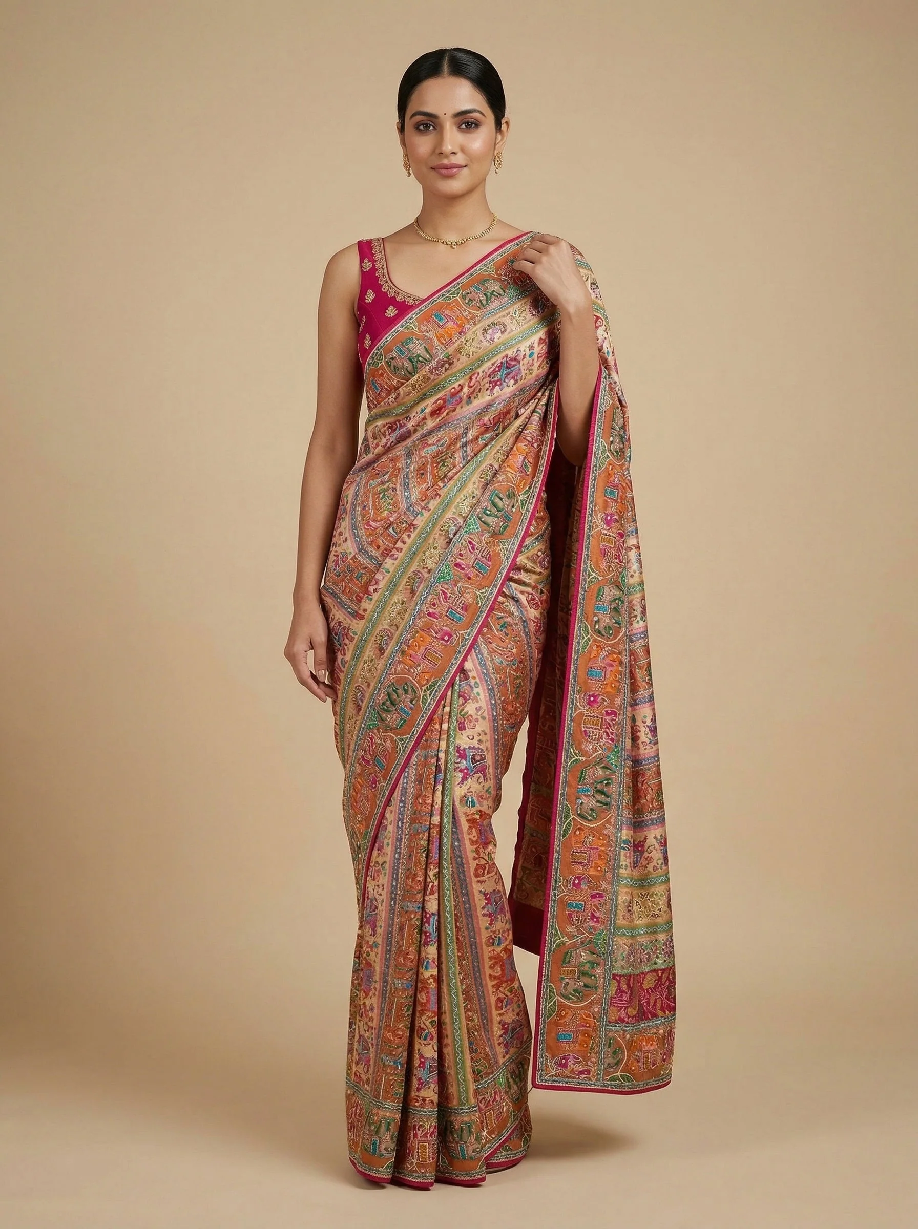 Magenta Fashioned Embroidered Saree