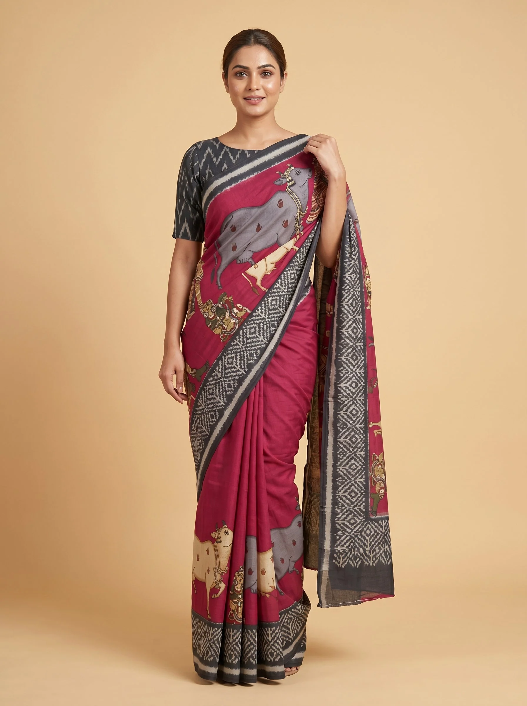 Magenta Handloom Saree with Striking Expression