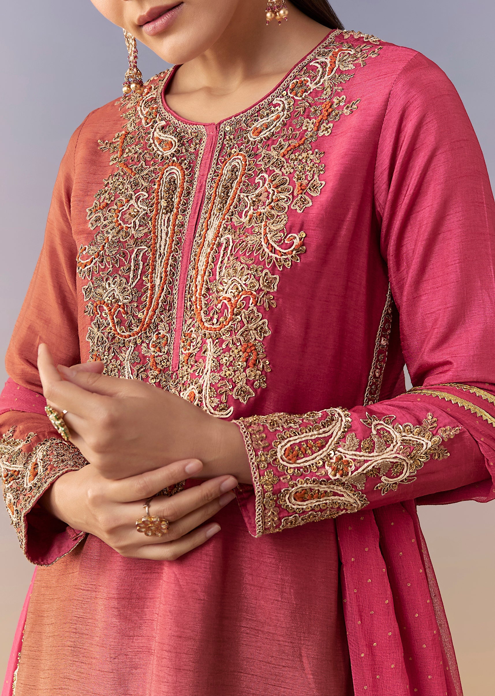 Magenta Ombre Sharara Suit Set With Dupatta - Image 2