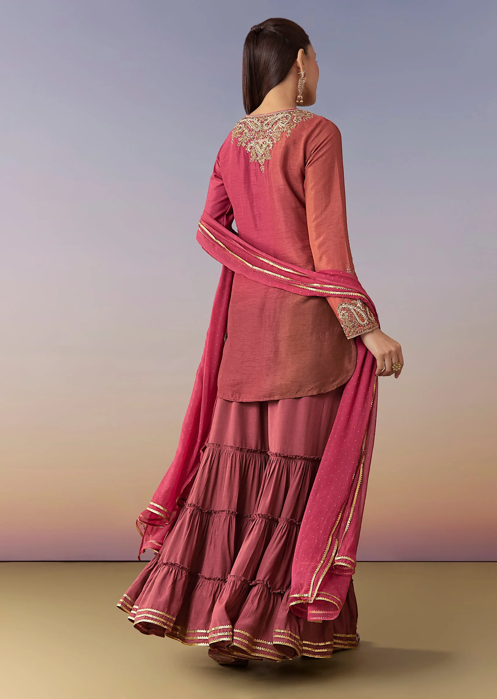 Magenta Ombre Sharara Suit Set With Dupatta - Image 5