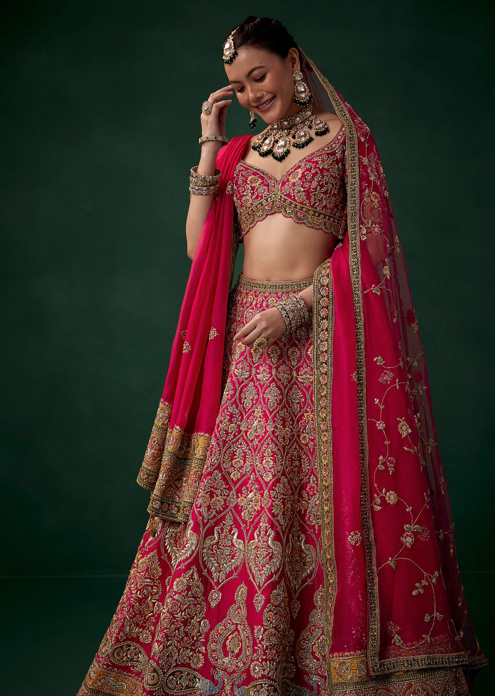 Magenta Sequin and Zari Embroidered Bridal Lehenga Set - Image 6