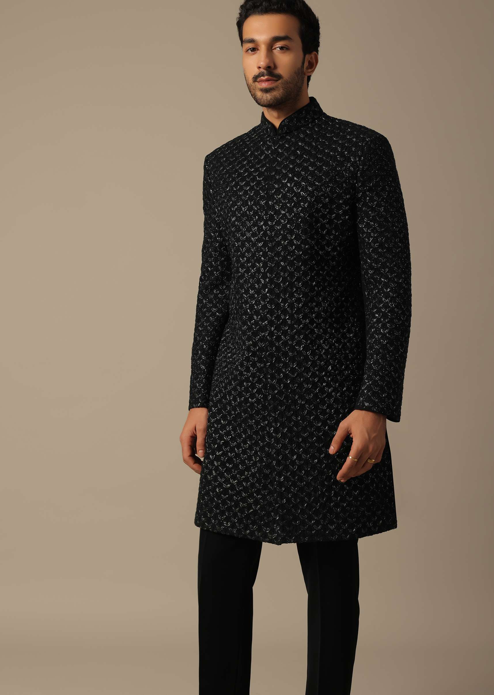 Majestic Black Sherwani Ensemble - Image 3