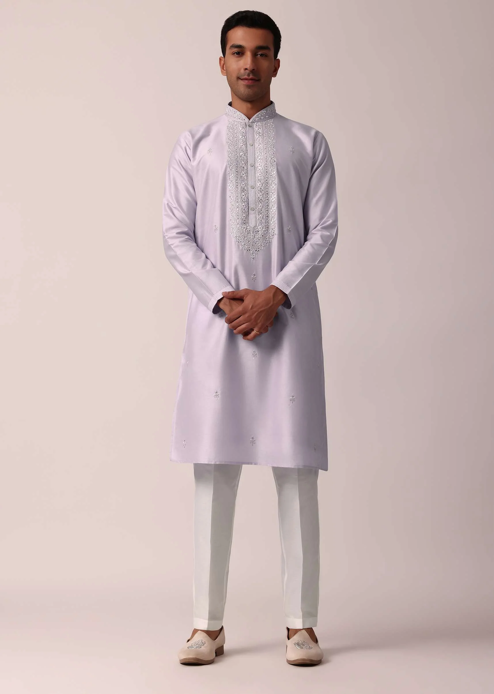 Majestic Festival Silk Kurta Set With Thread And Mirror Work - Image 3