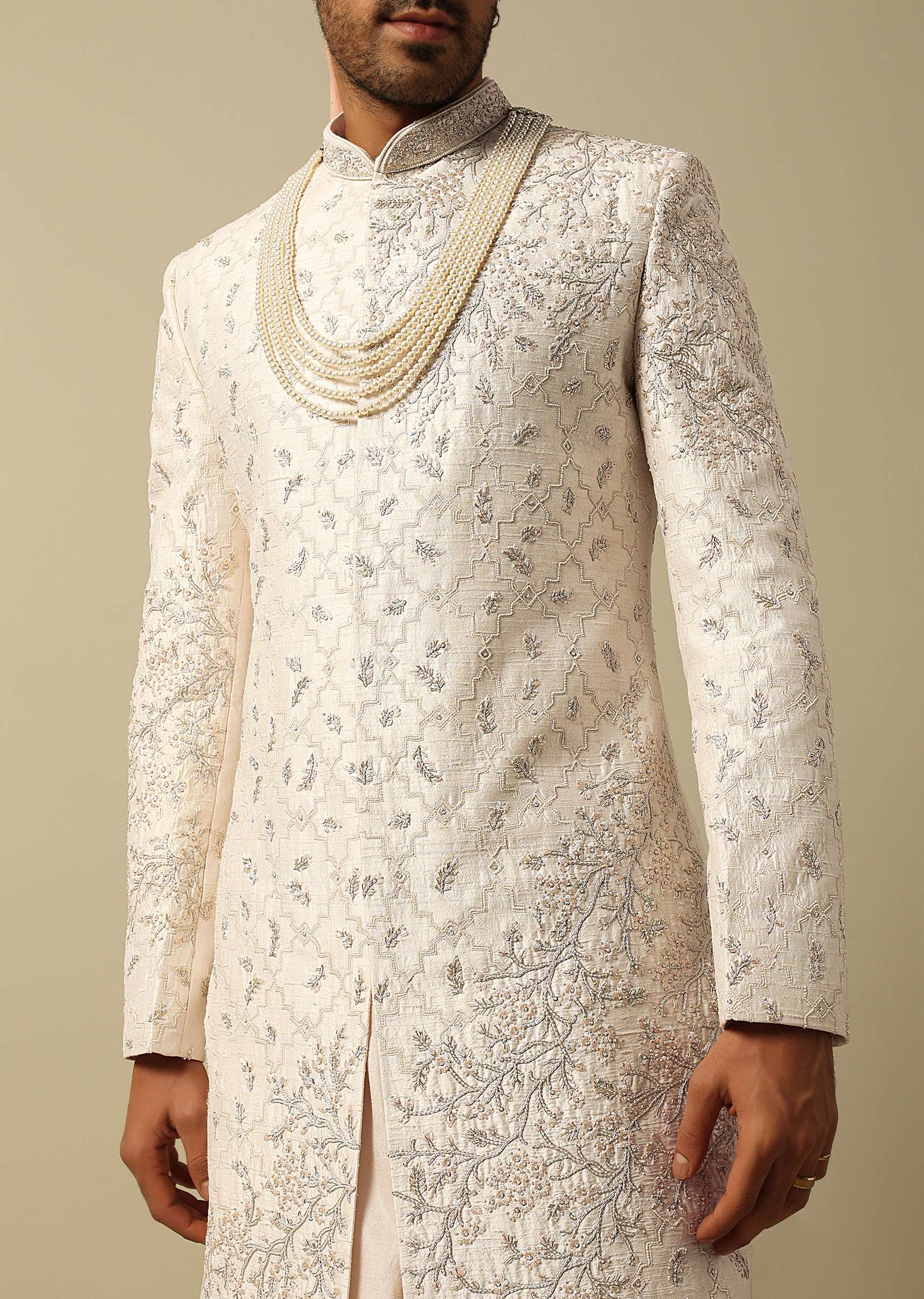 Majestic White Raw Silk Sherwani - Image 2