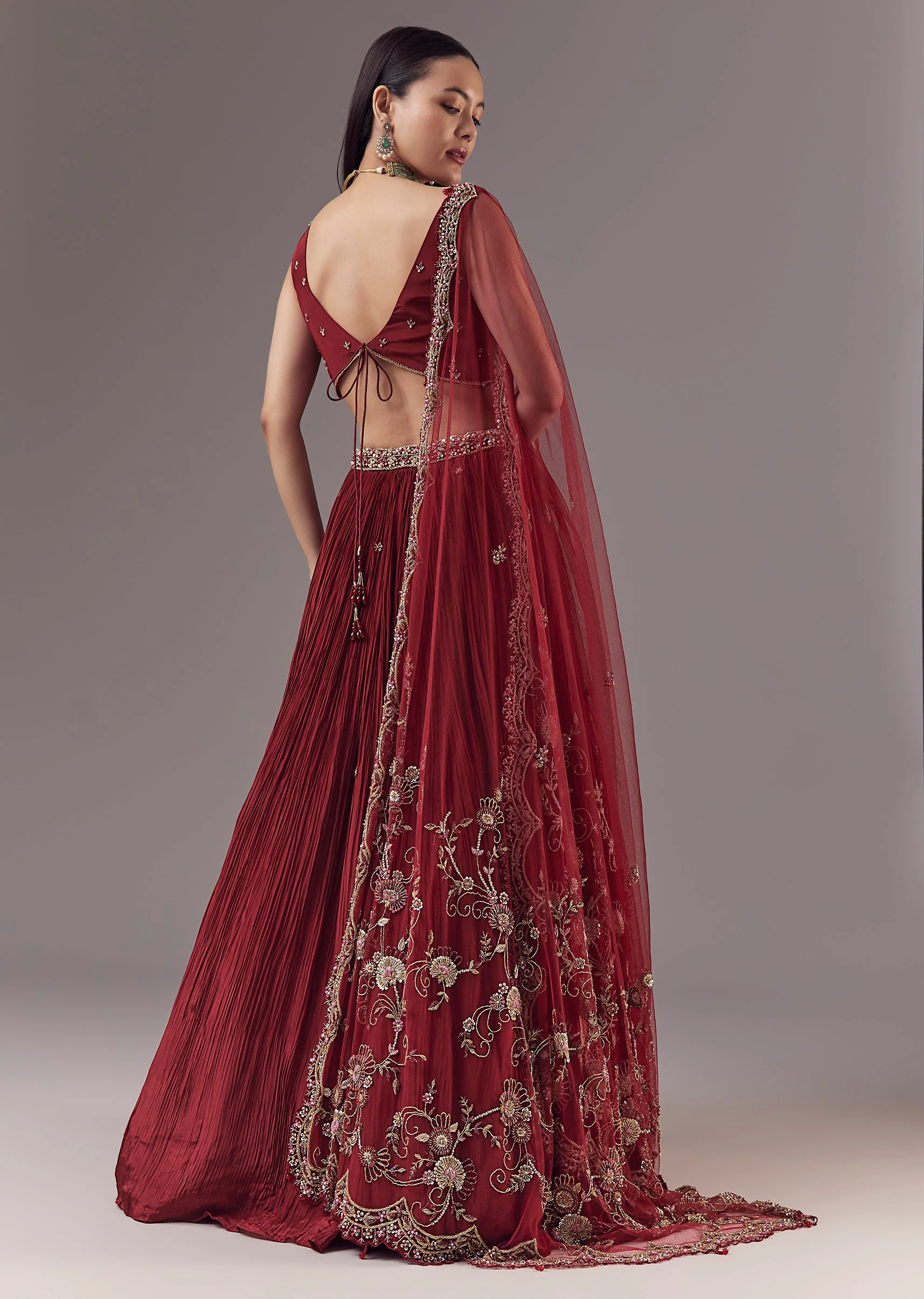 Maroon Bridesmaid Lehenga Set with Cutdana Work - Image 2