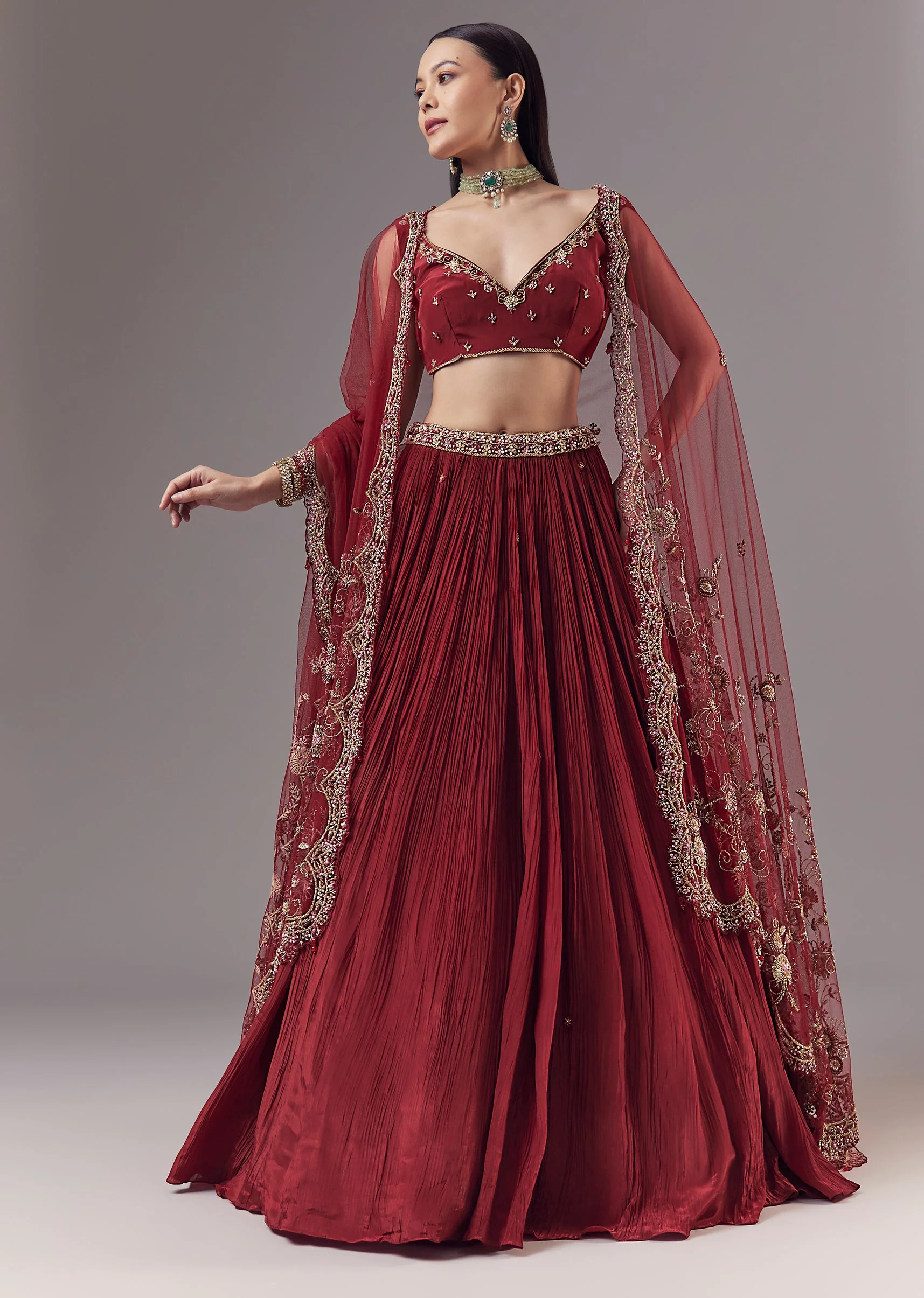 Maroon Bridesmaid Lehenga Set with Cutdana Work - Image 4