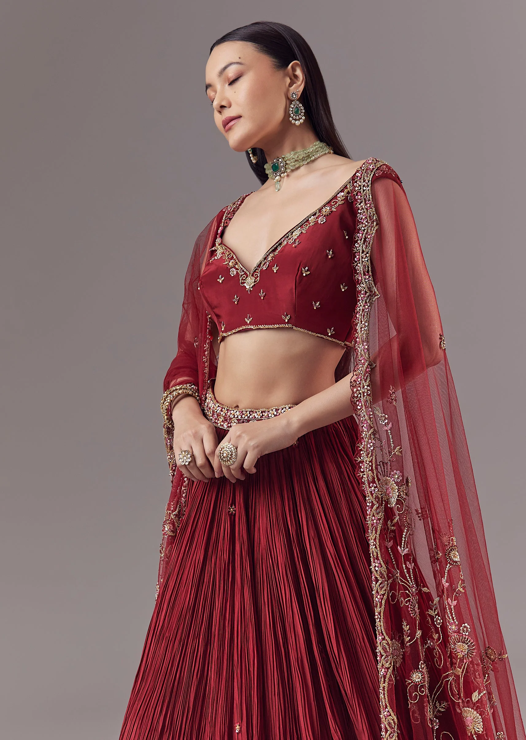 Maroon Bridesmaid Lehenga Set with Cutdana Work - Image 5