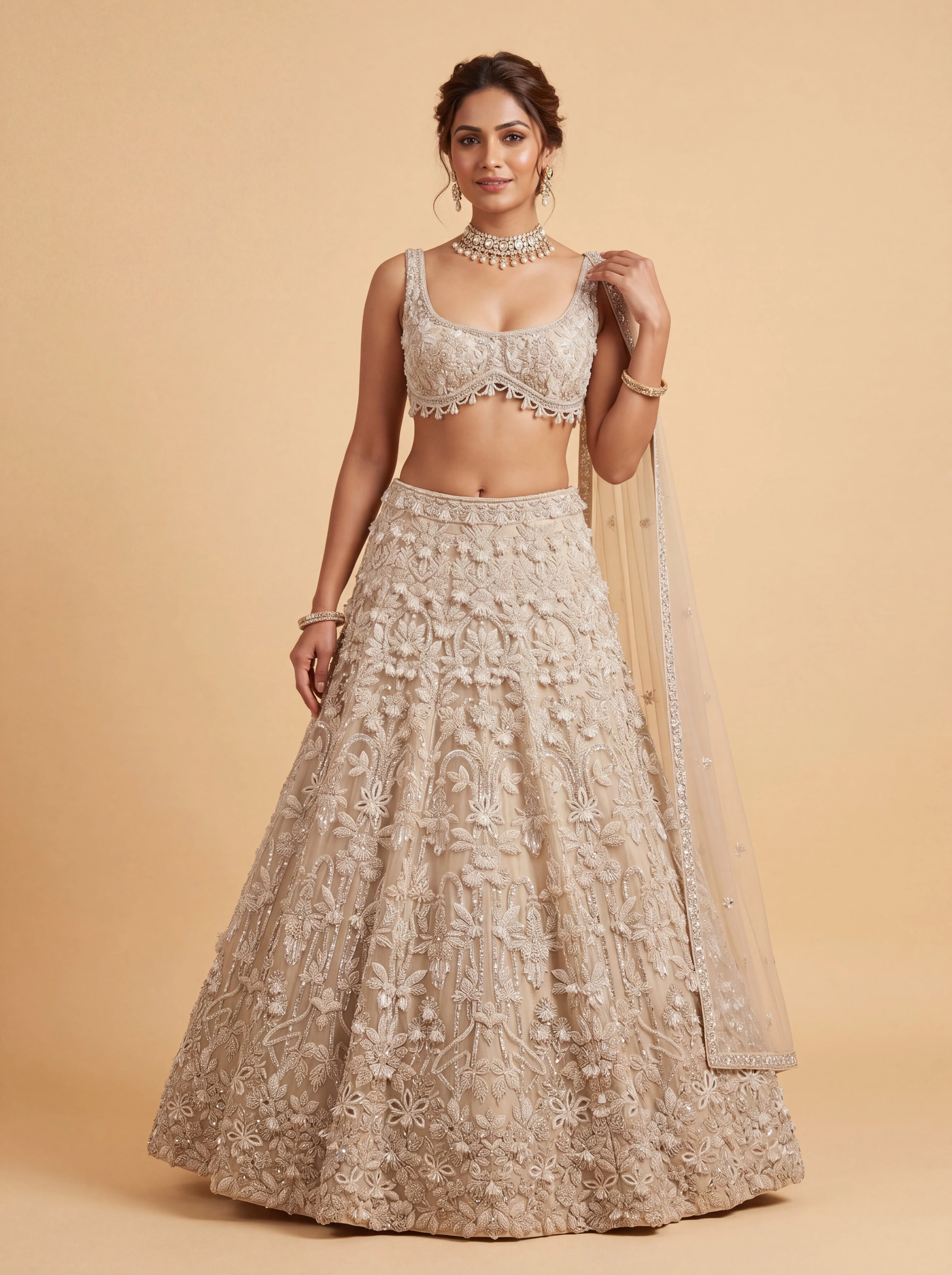 Maroon Contemporary Bridal Lehenga With Floral Embroidery  Soft Flare