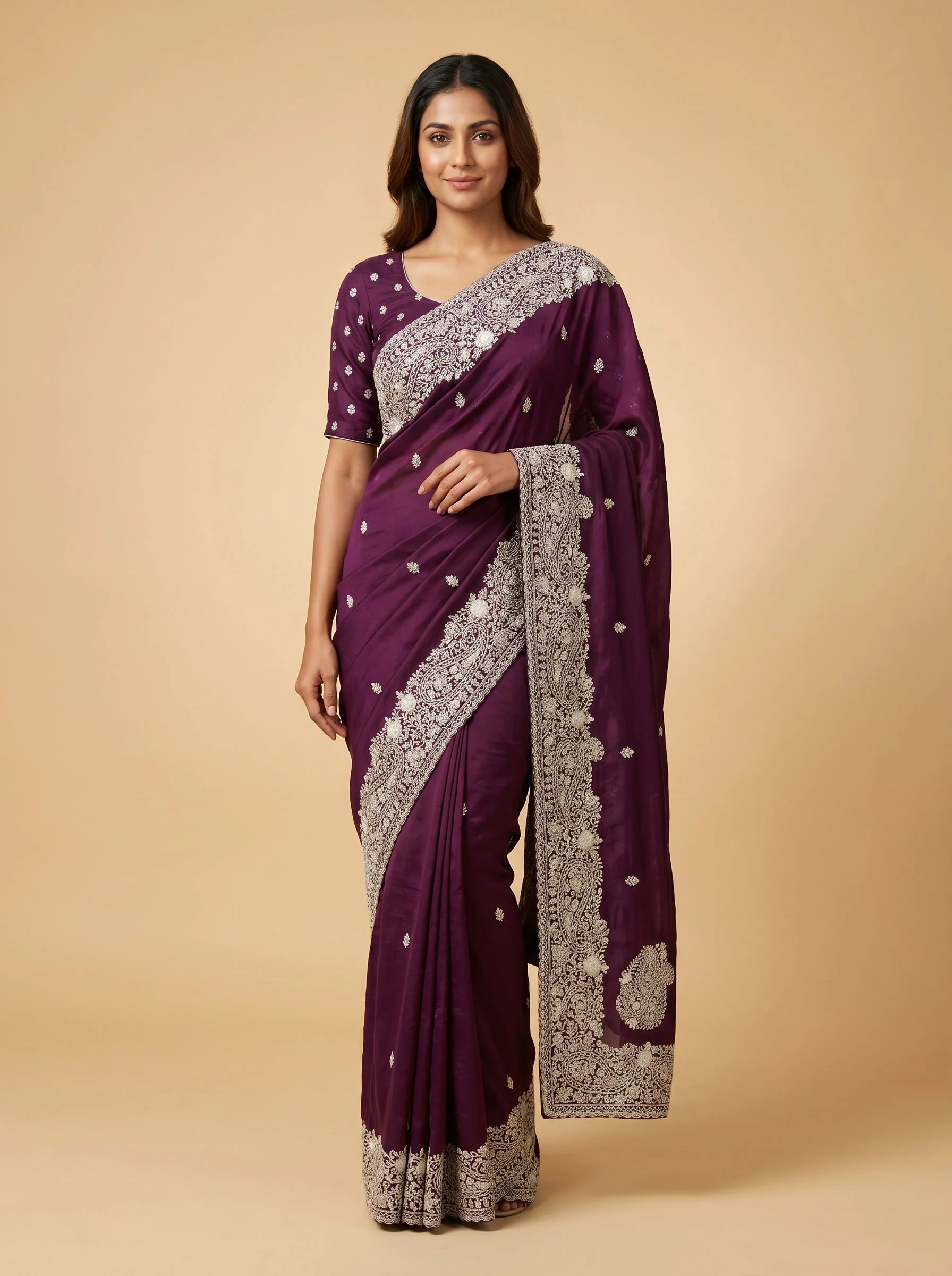 Maroon Glow Embroidered Saree