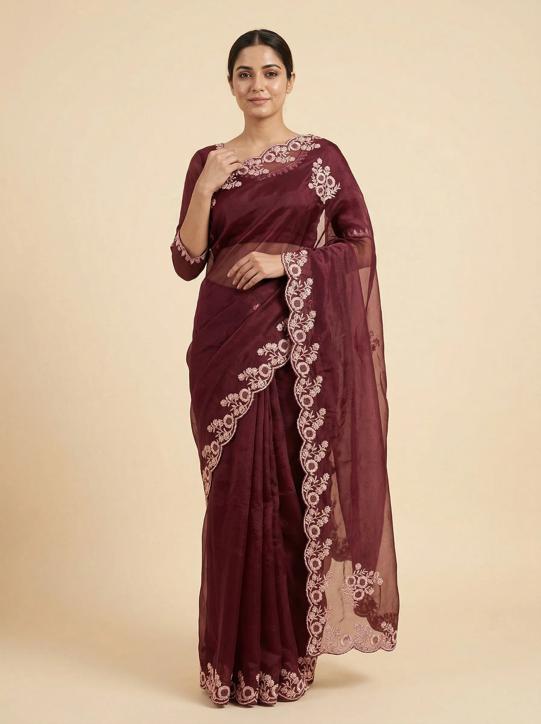 Maroon Heritage Embroidered Saree