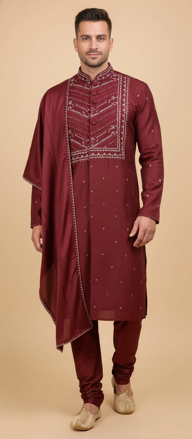 Maroon Heritage Kurta Set - Image 2