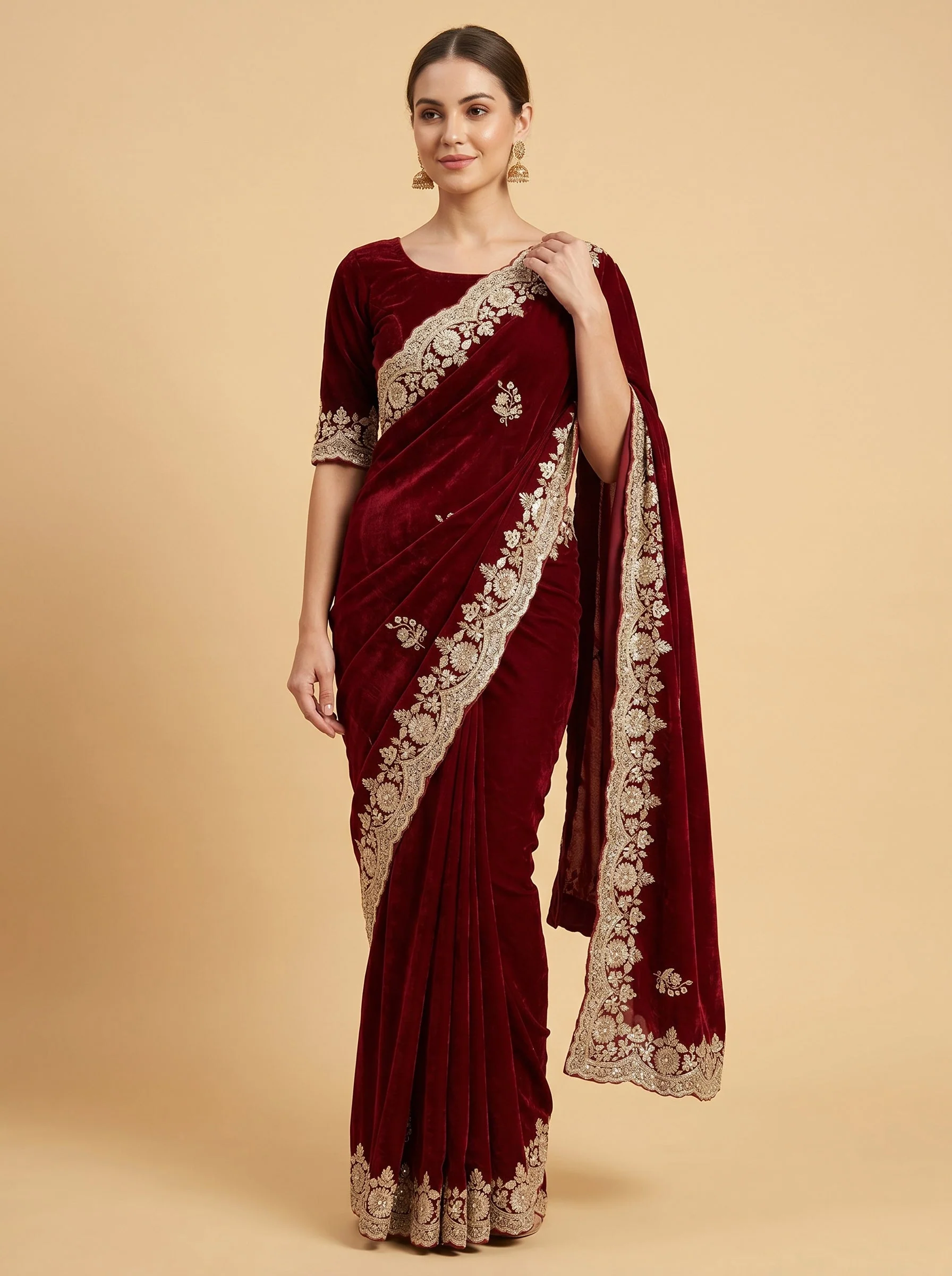 Maroon Intense Embroidered Saree