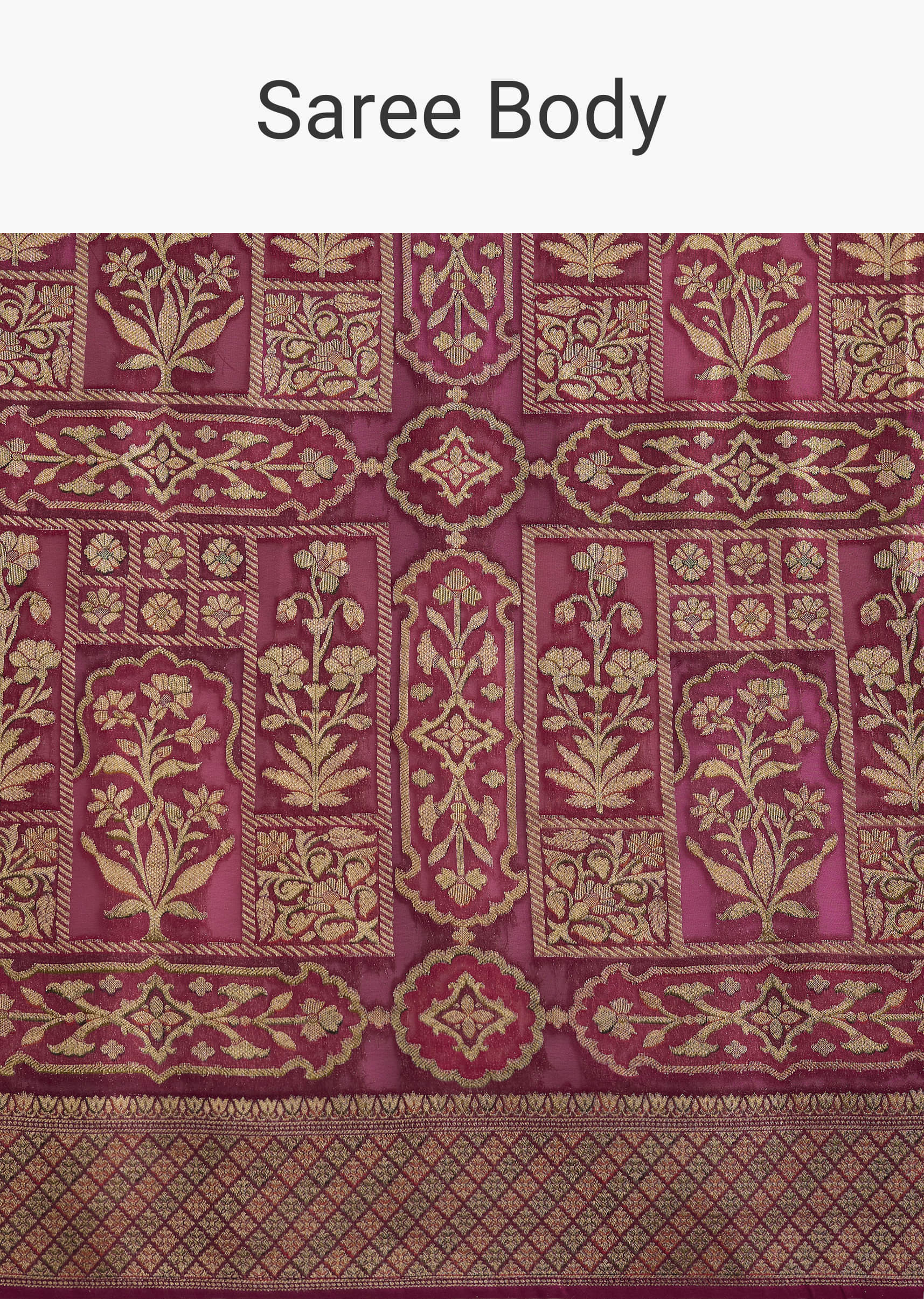 Maroon Khadhi Georgette Saree With Floral And Geometric Zari Work - Image 9