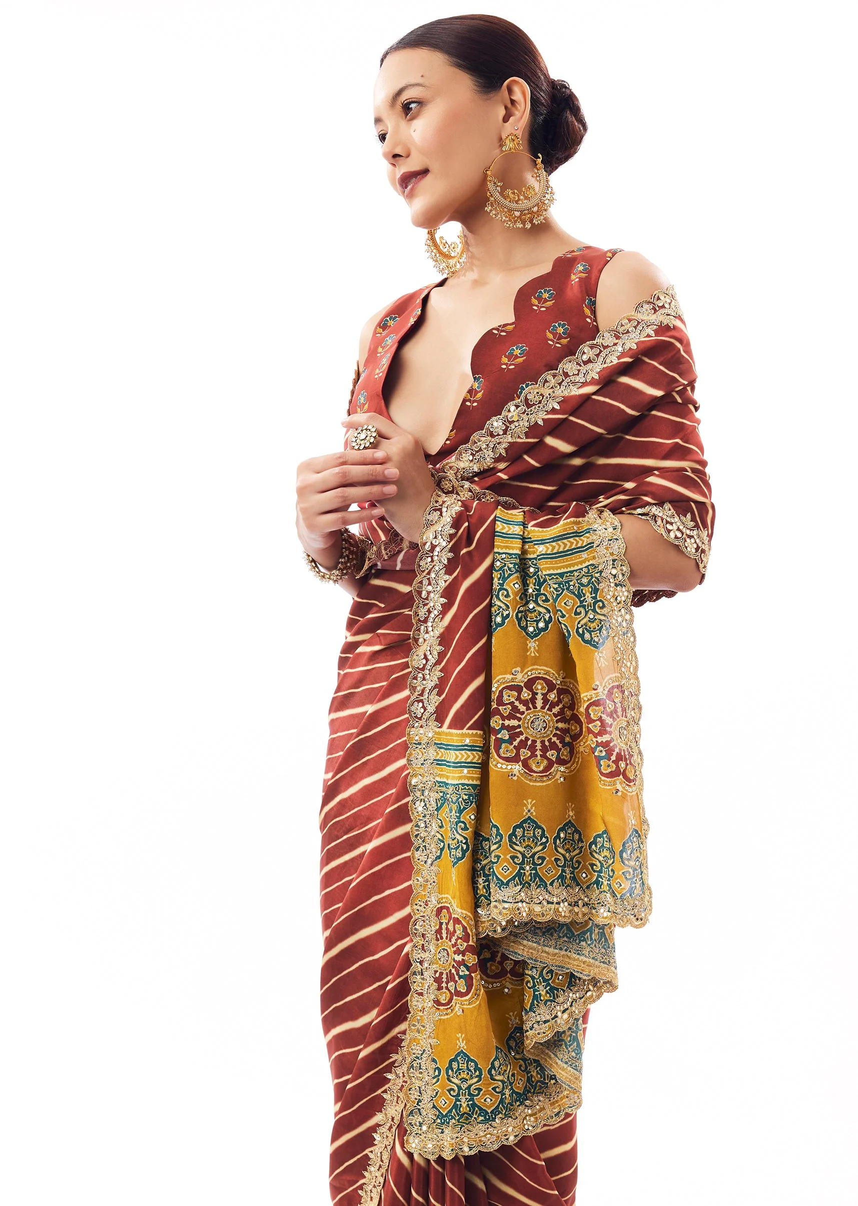 Maroon Lehariya Crepe Saree With Gotta Work - Image 5