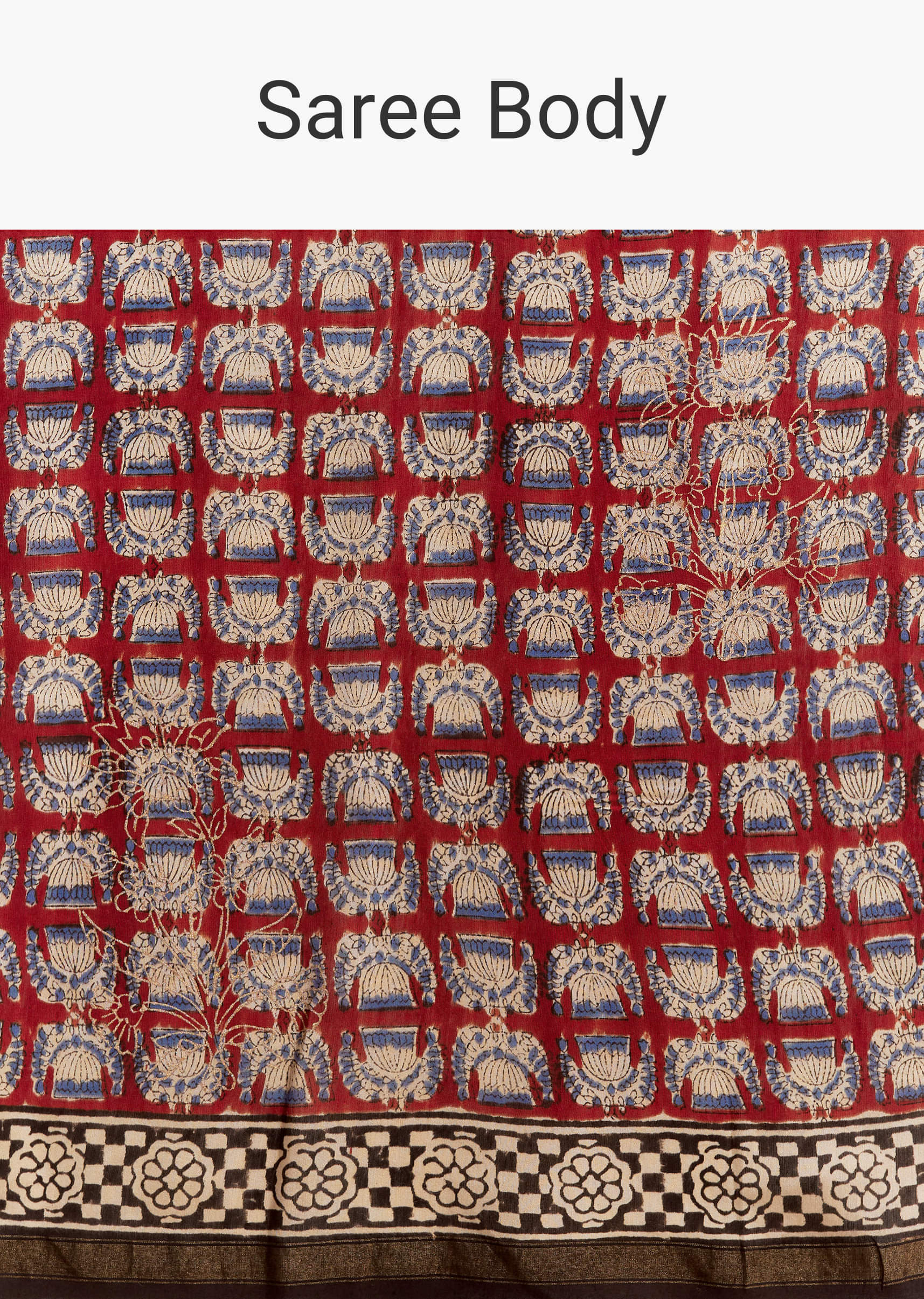 Maroon Linen Printed Saree With Traditional Ajrakh Print - Image 9