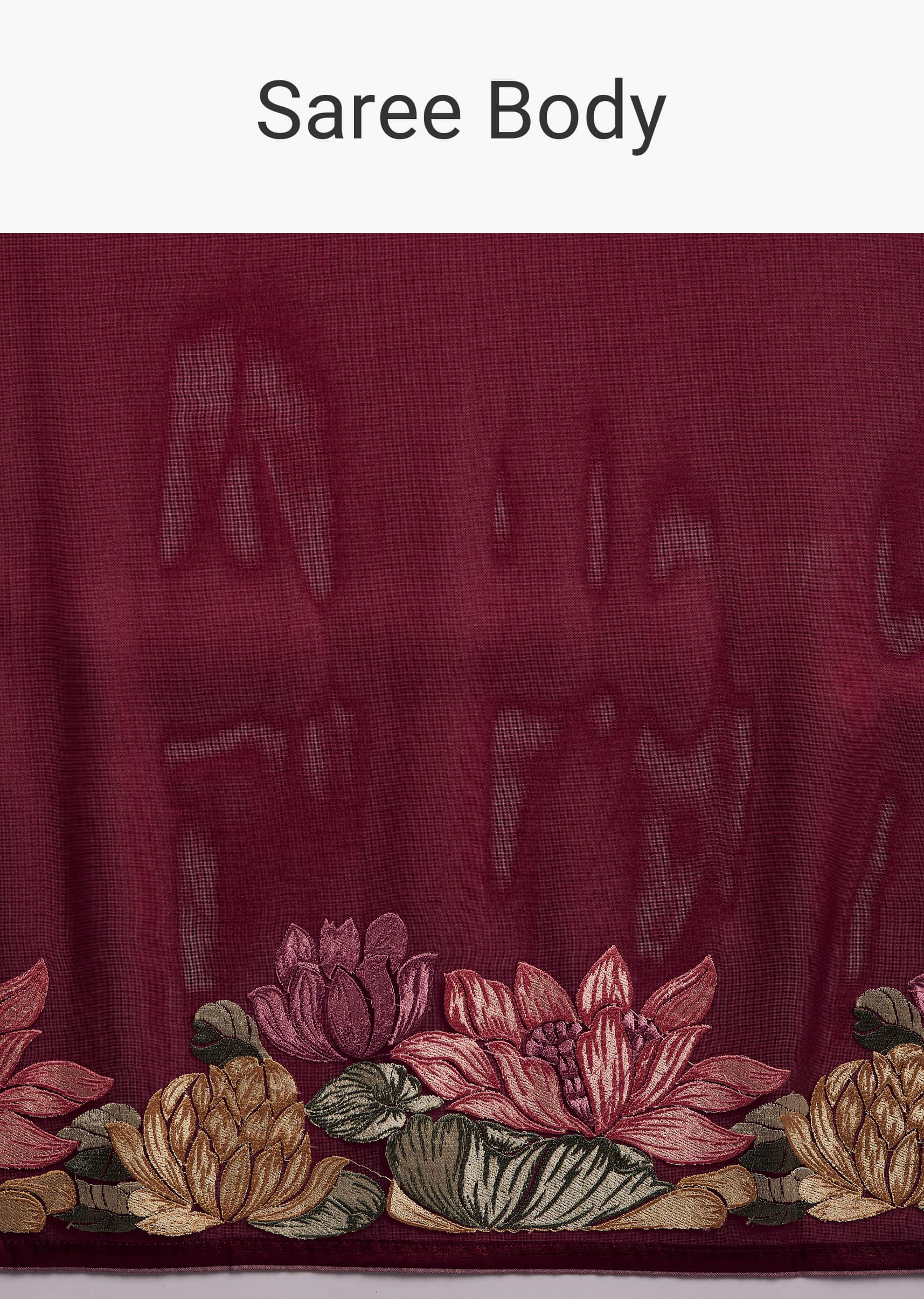 Maroon Organza Silk Saree With Floral Embroidery And Cutwork - Image 9