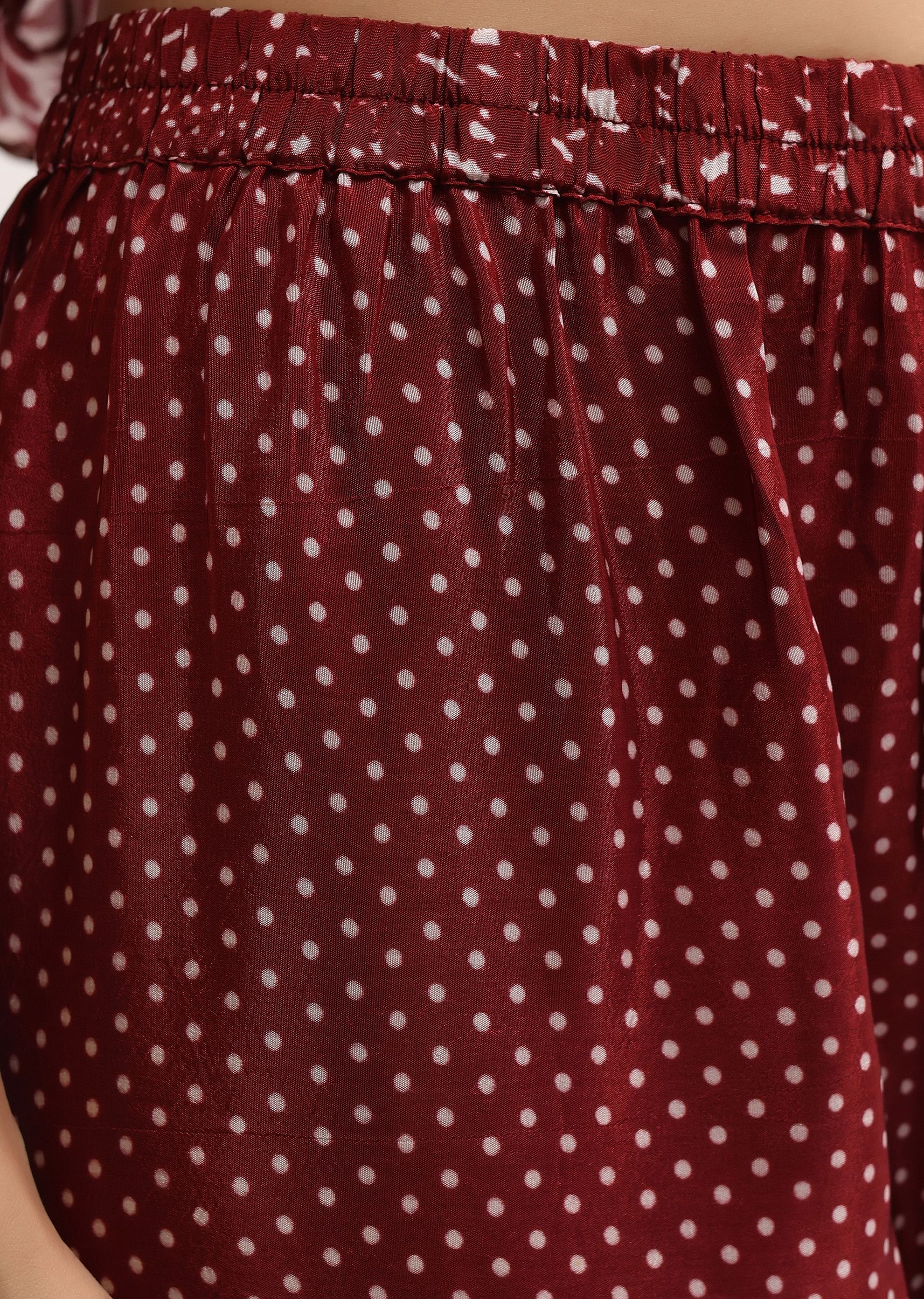 Maroon Printed Crepe Kaftan Kurta Set - Image 6