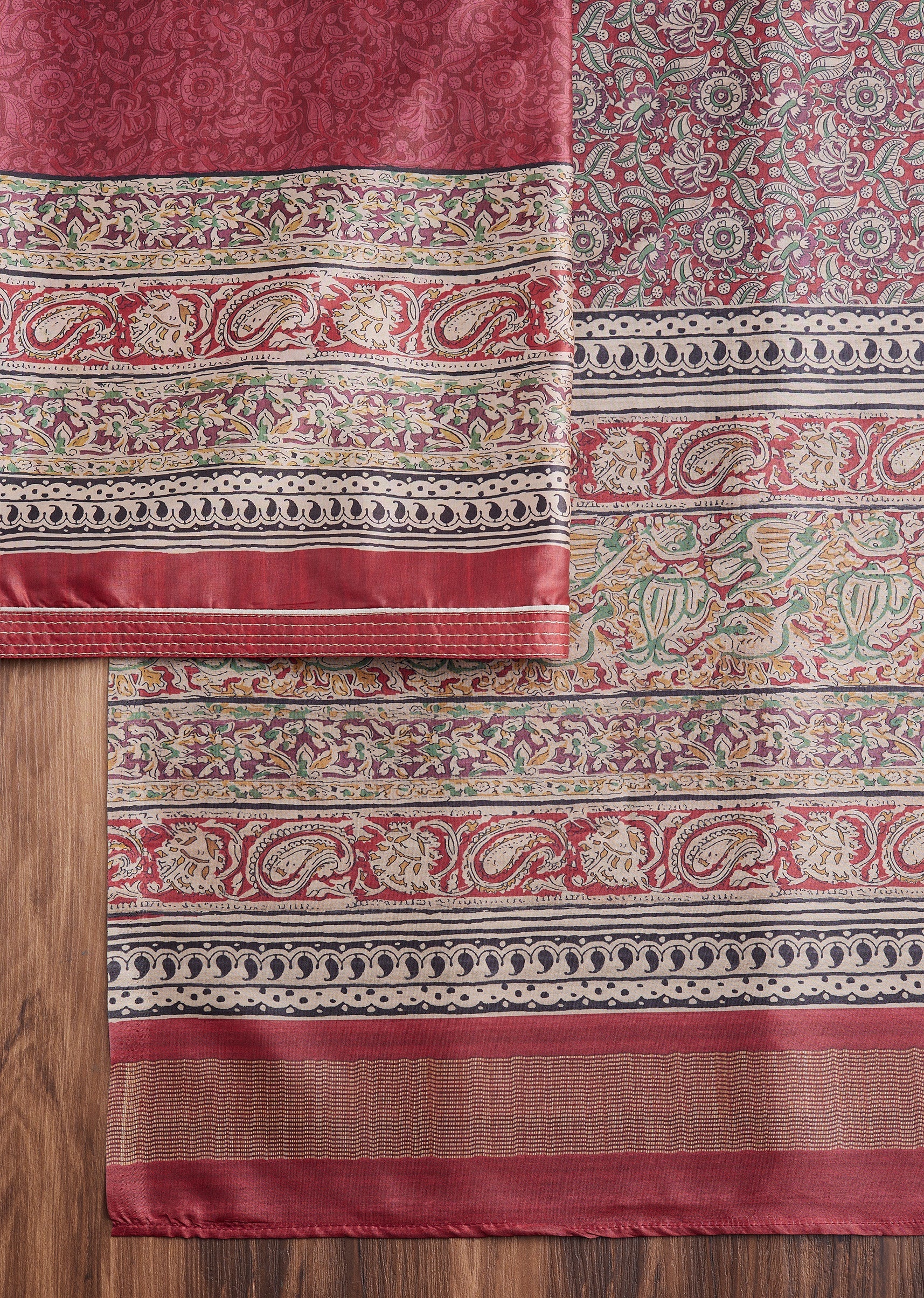 Maroon Printed Dola Silk Unstitched Suit - Image 3