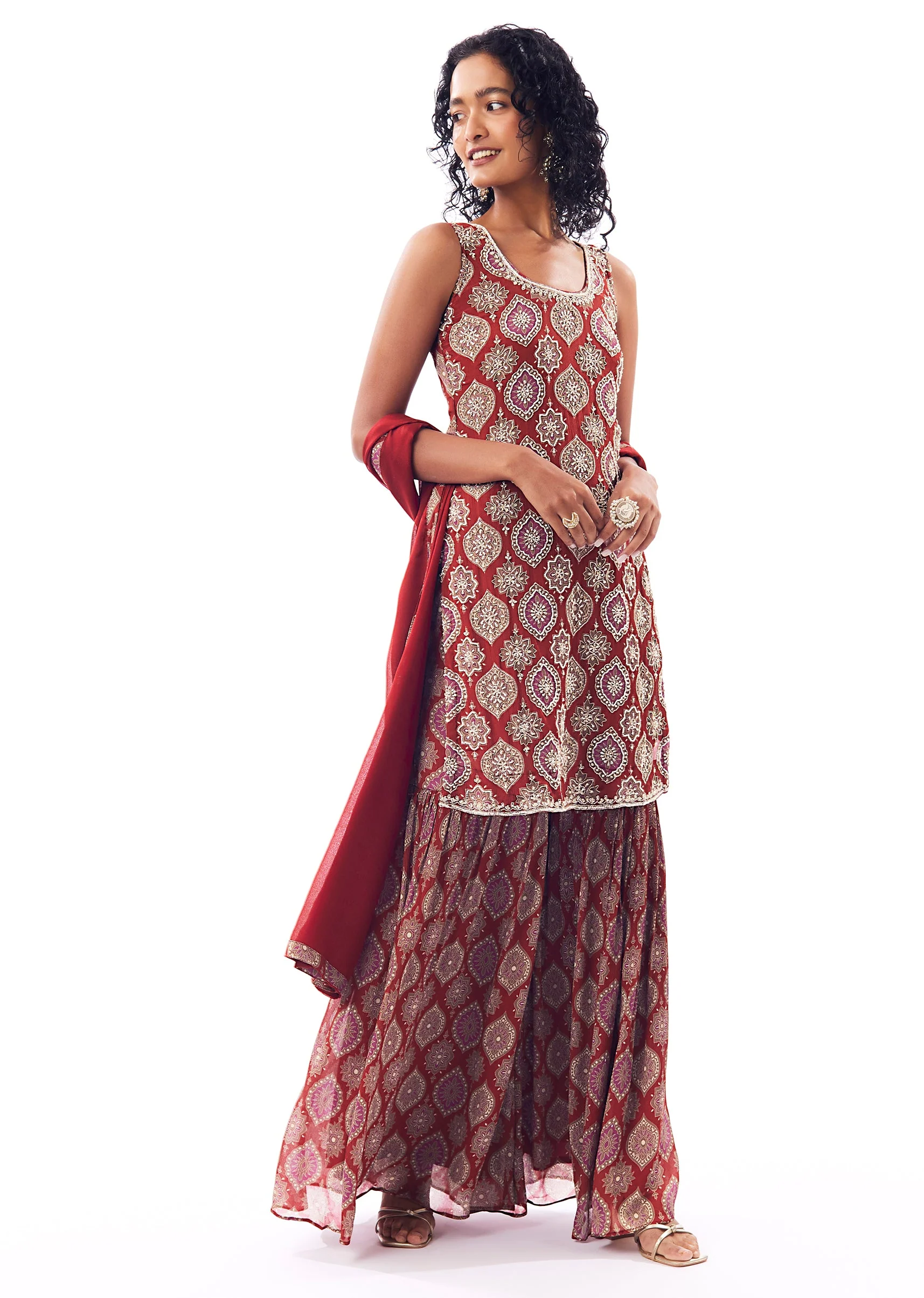 Maroon Printed Sharara Suit - Image 3