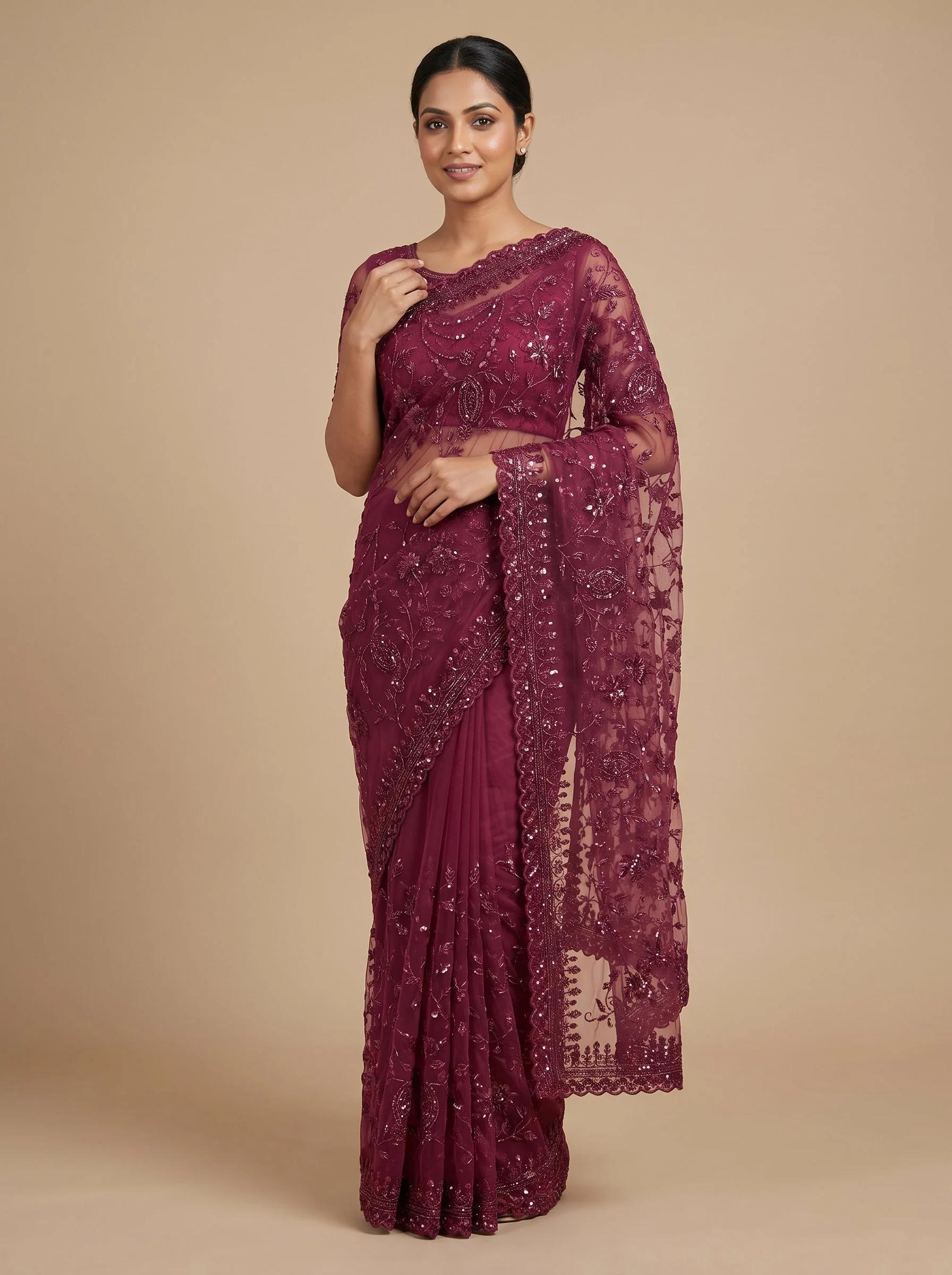 Maroon Regal Embroidered Saree