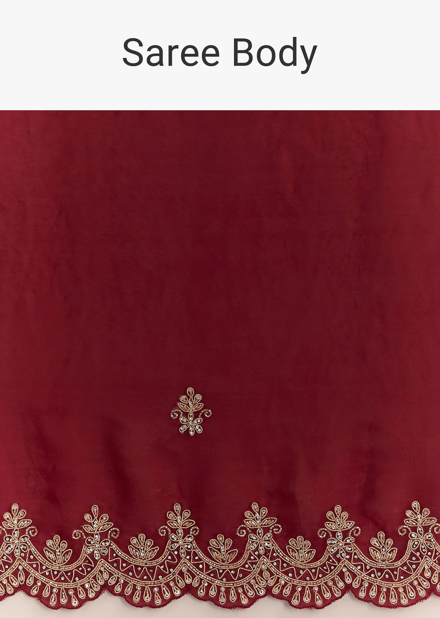 Maroon Satin Embroidered Saree With Scallop Border - Image 9