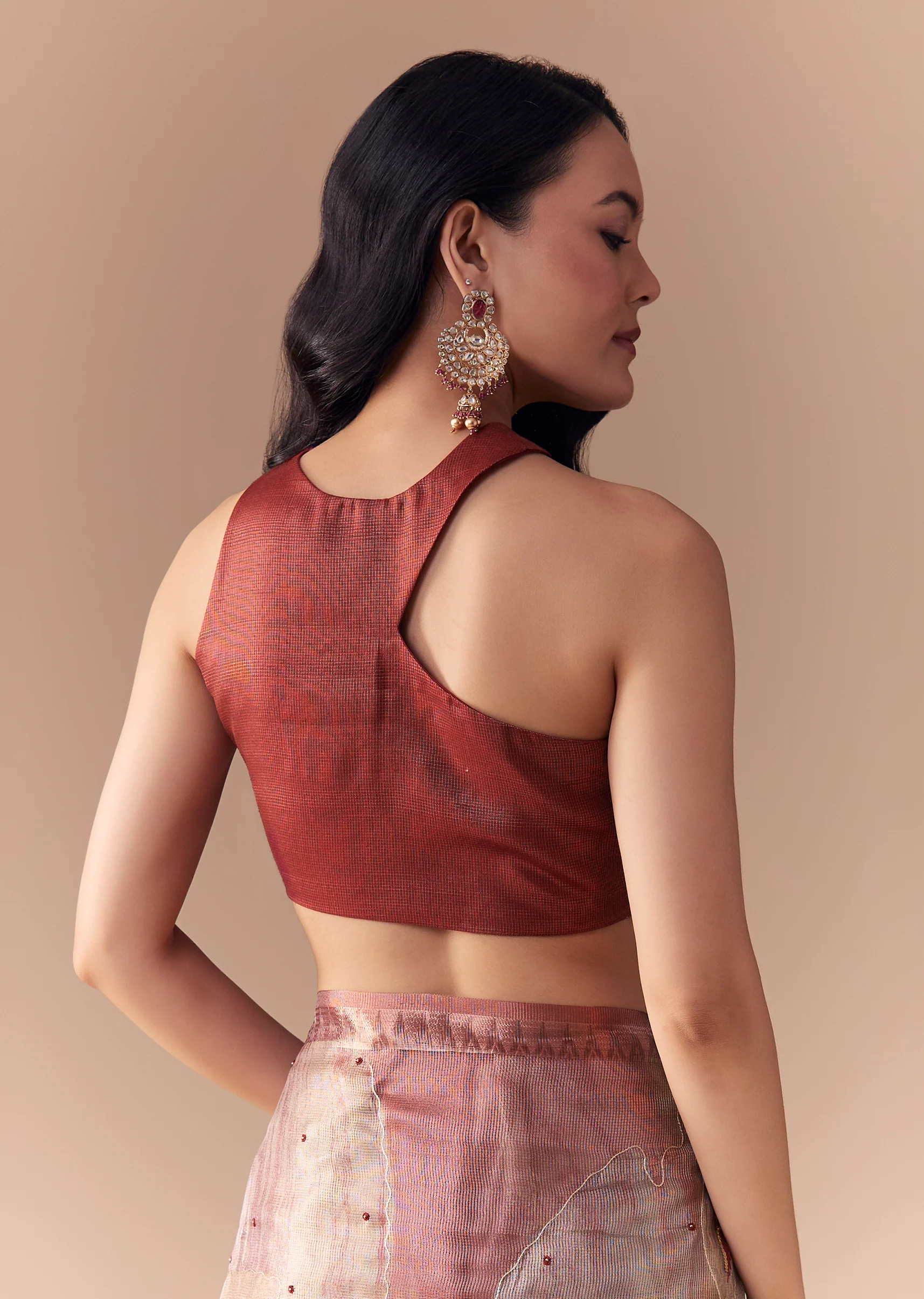 Maroon Shaded Organza Silk Saree with Unstitched Blouse - Image 8