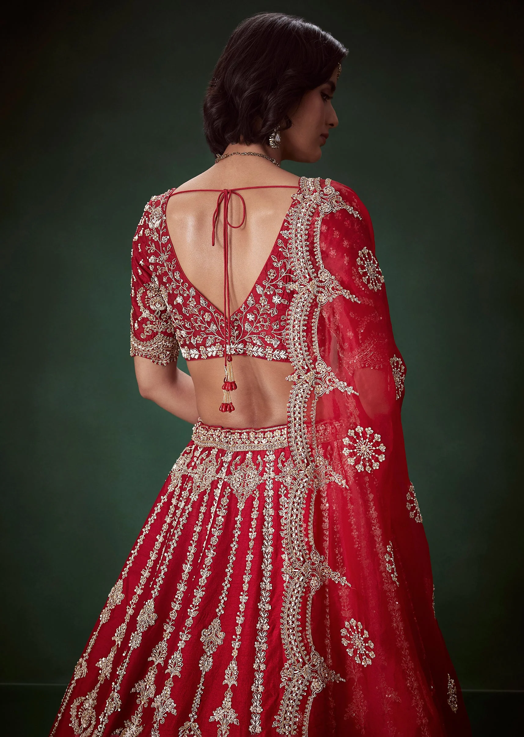 Maroon Silk Bridal Lehenga Set with Two Duapattas - Image 5