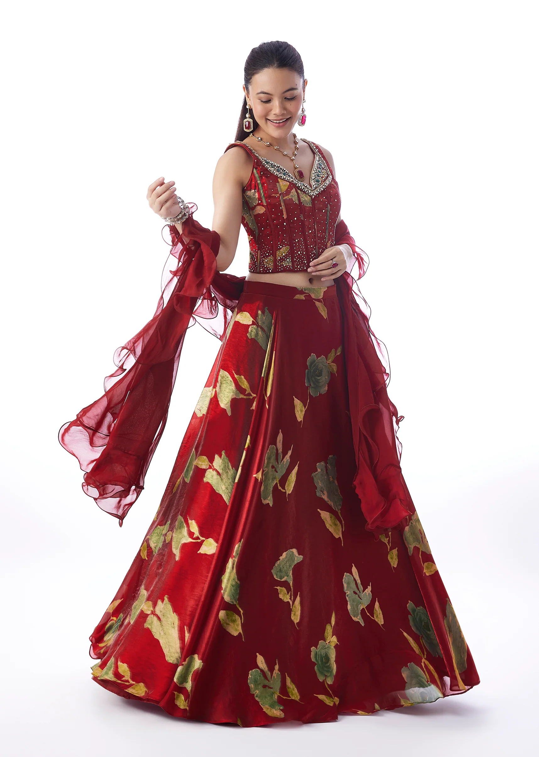 Maroon Statement Duo – Lehenga For Her And Jacket Kurta Set For Him - Image 3