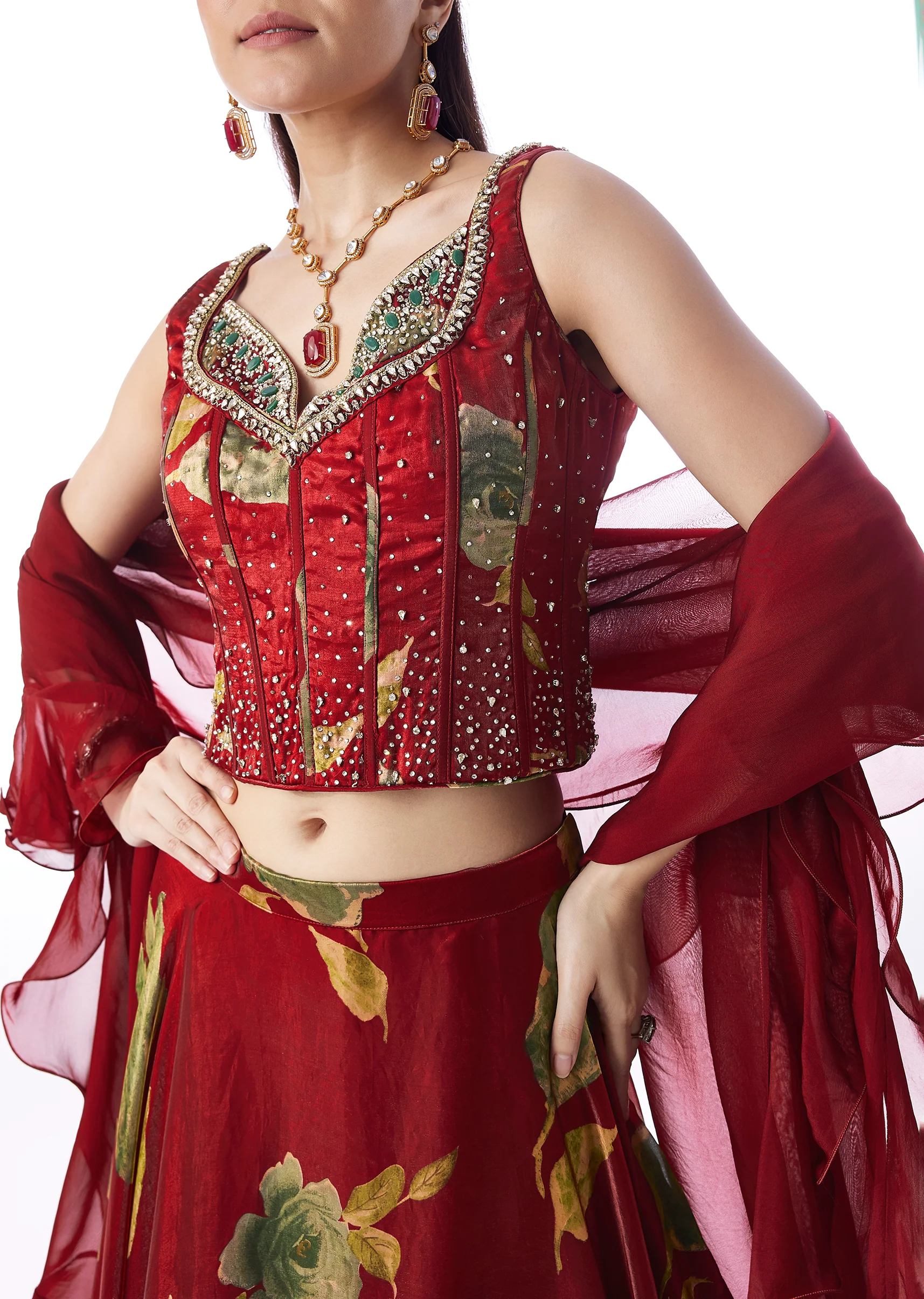 Maroon Statement Duo – Lehenga For Her And Jacket Kurta Set For Him - Image 4