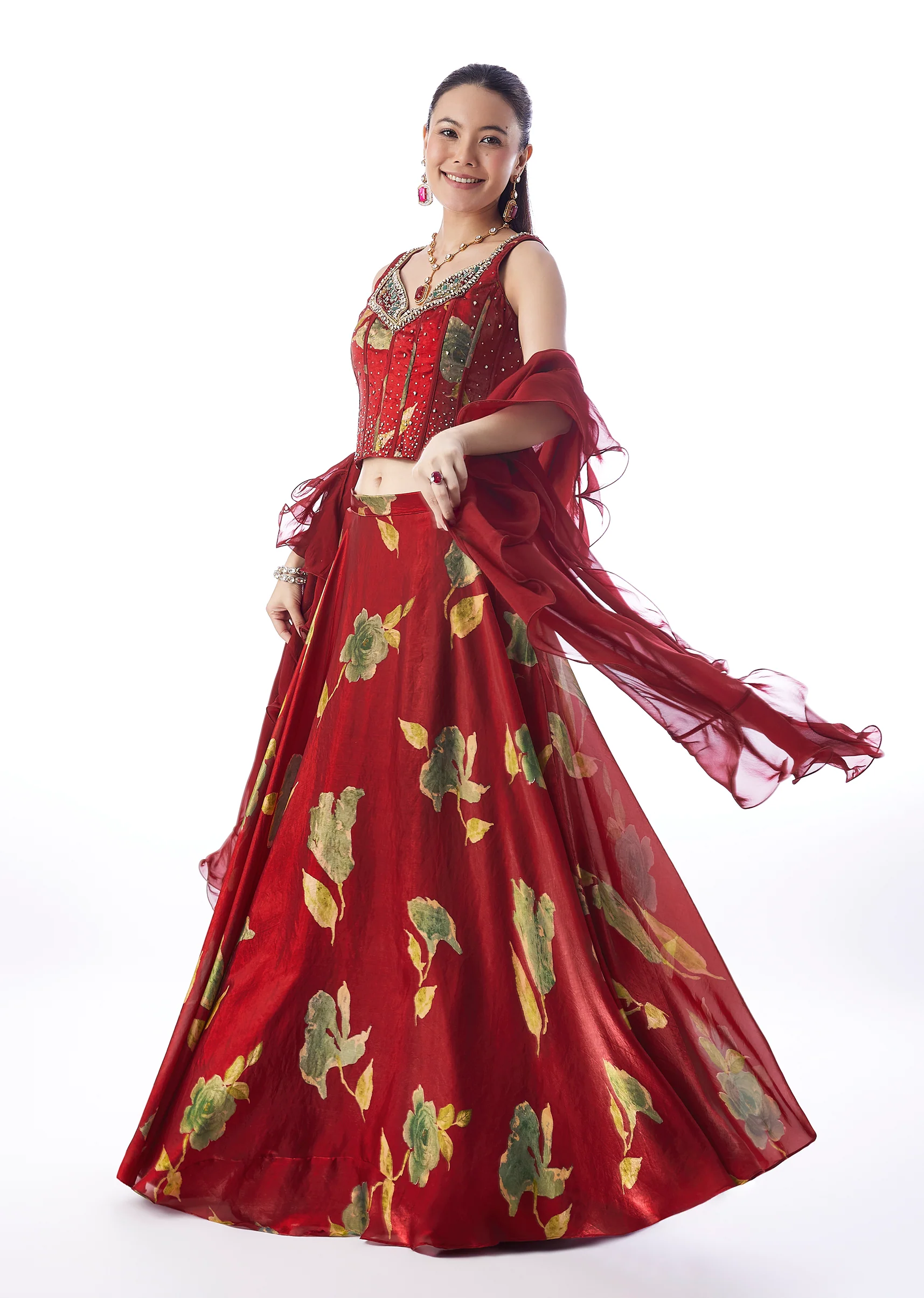 Maroon Statement Duo – Lehenga For Her And Jacket Kurta Set For Him - Image 6
