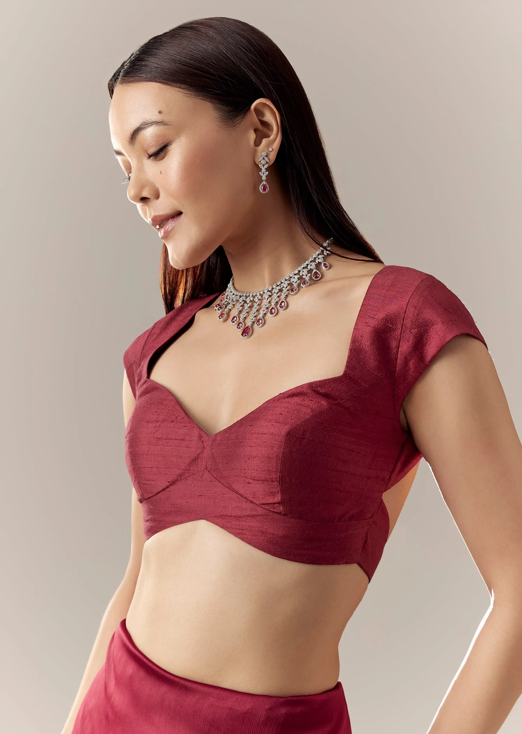 Maroon Sweetheart Cap Sleeve Blouse - Image 2