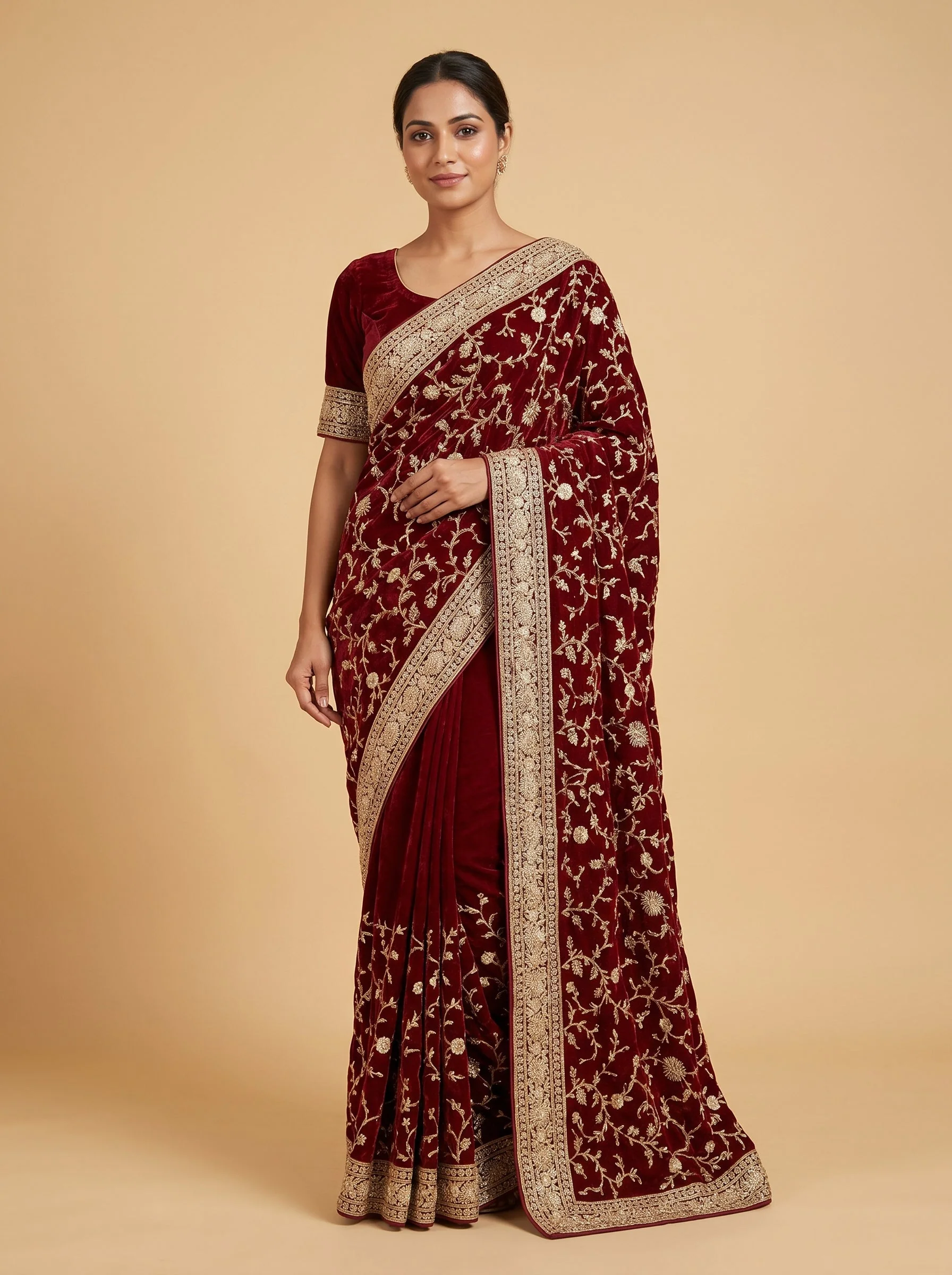 Maroon Vivid Stitch Saree