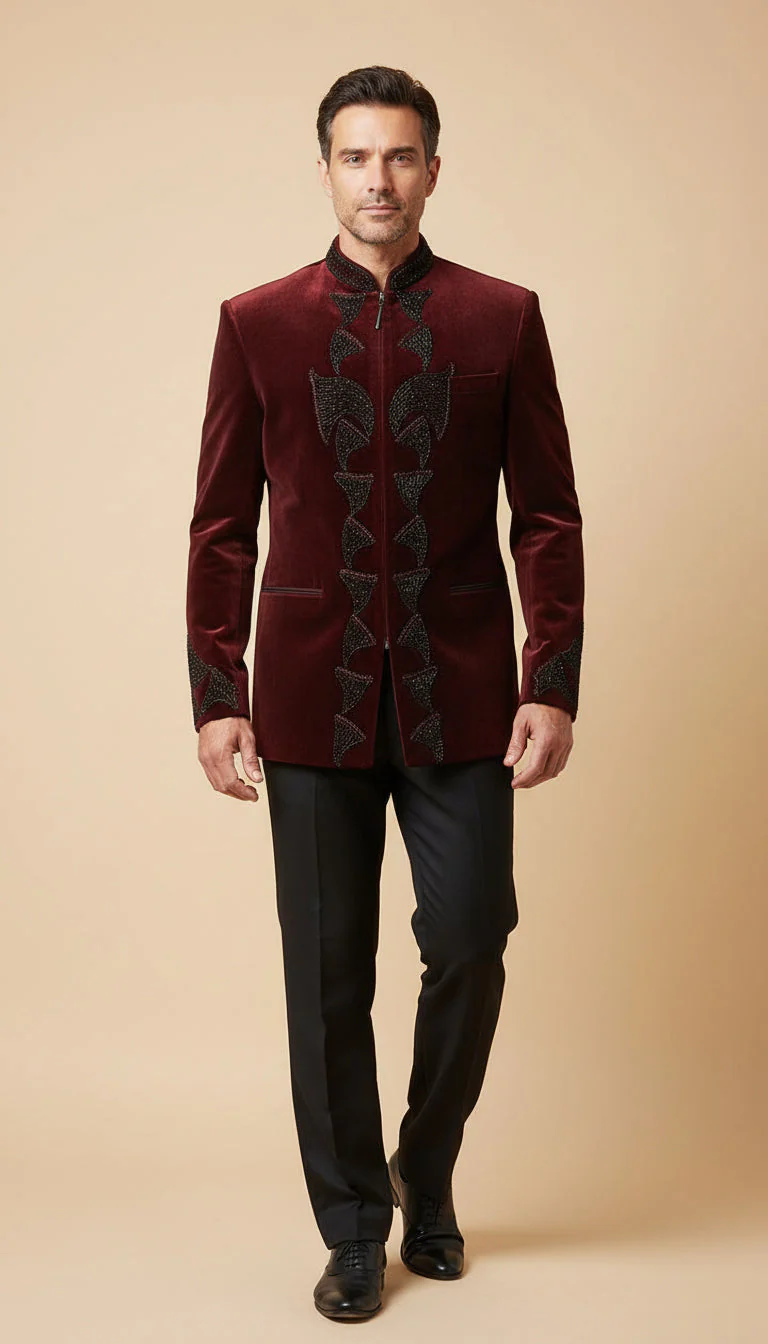 Maroon Wedding Jodhpuri Suit - Image 2