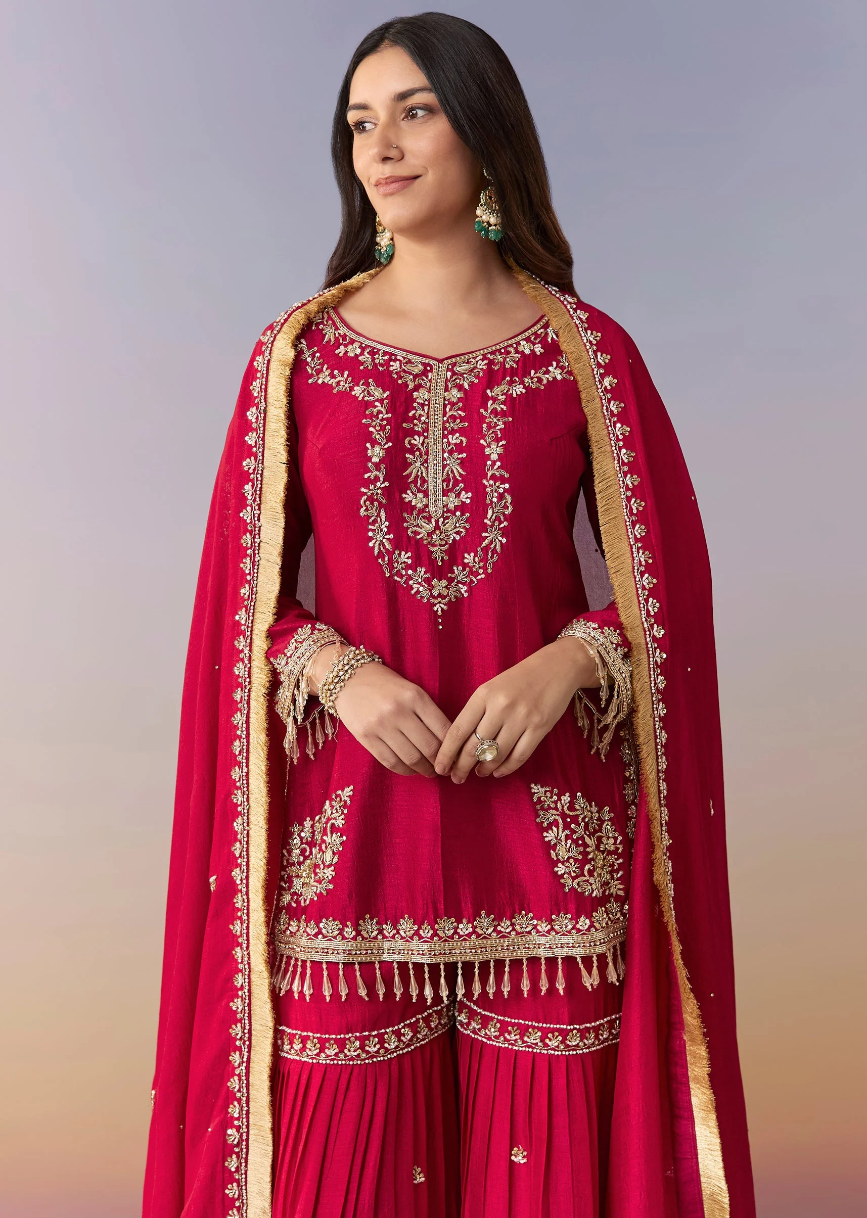 Maroon Zardosi Sharara Suit Set With Dupatta - Image 4