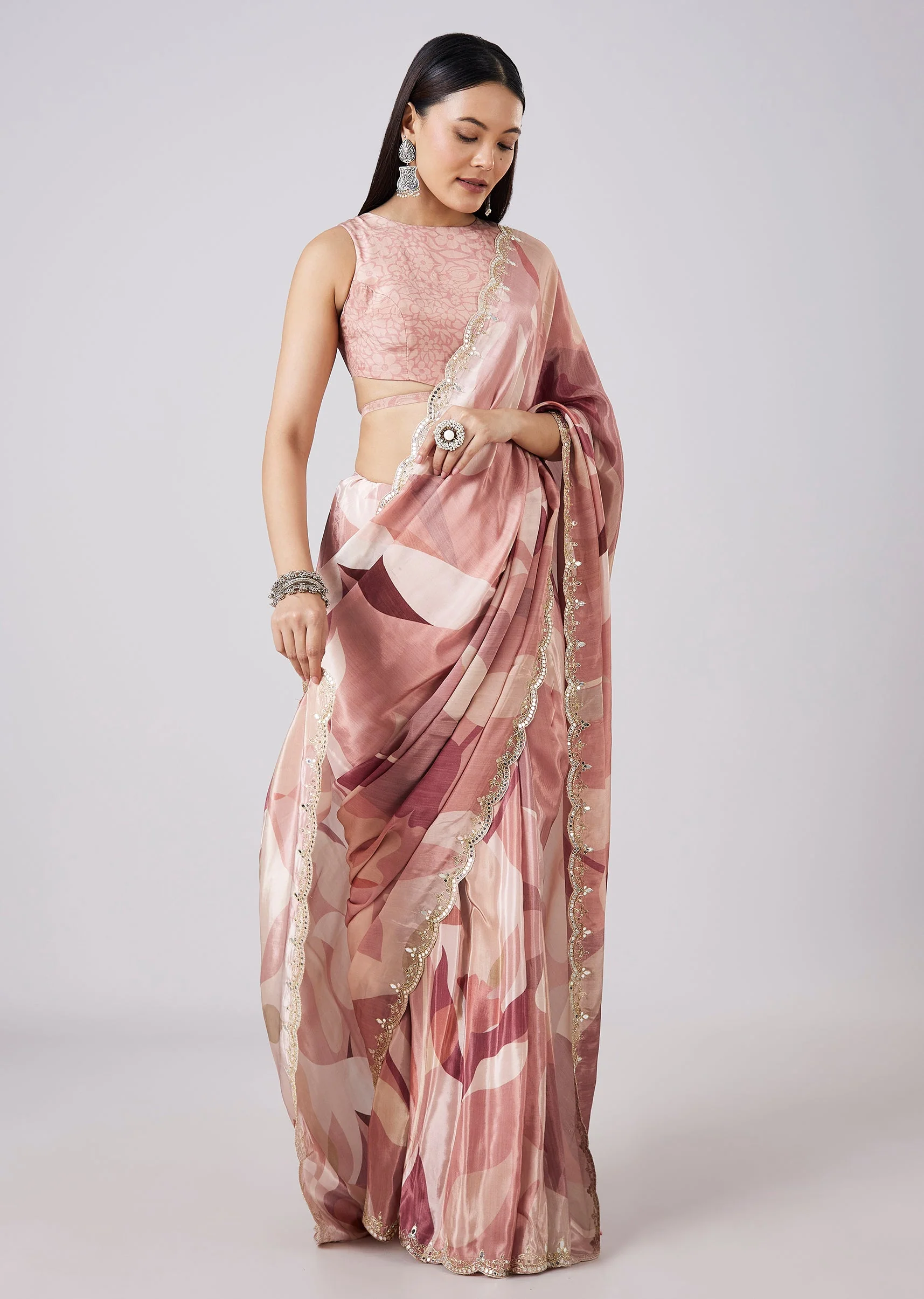 Mauve Abstract Printed Saree with Blouse