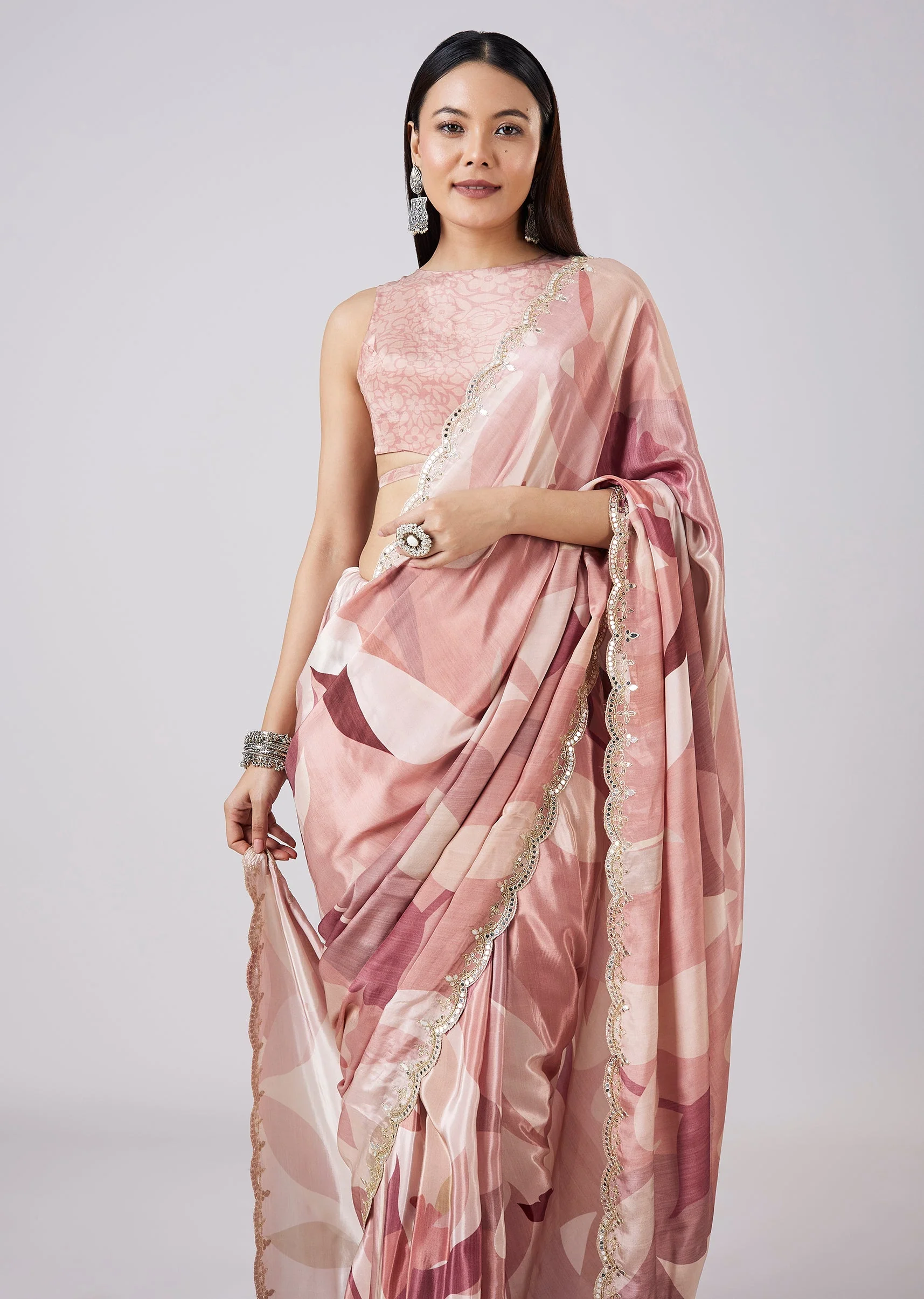 Mauve Abstract Printed Saree with Blouse - Image 5