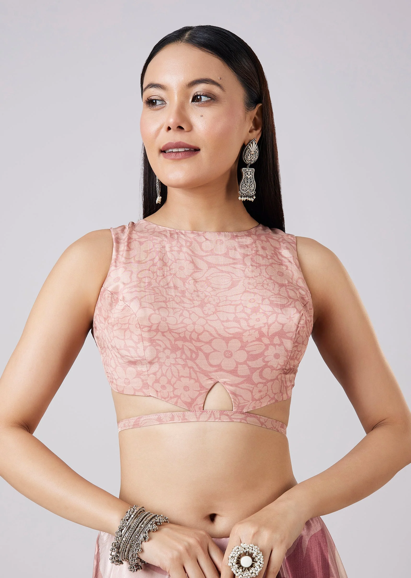Mauve Abstract Printed Saree with Blouse - Image 7