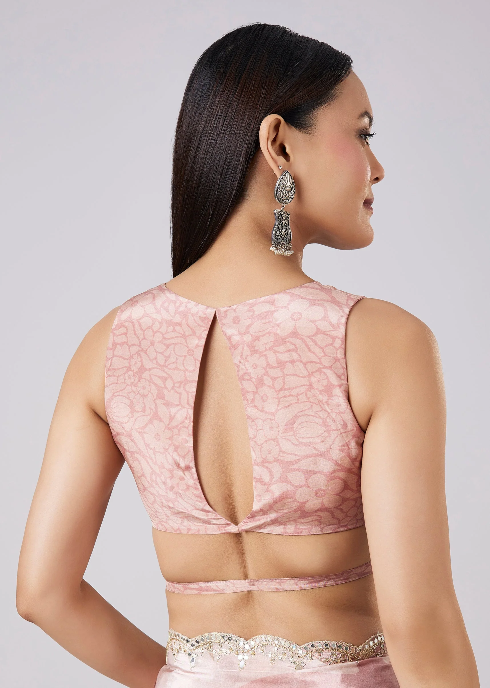 Mauve Abstract Printed Saree with Blouse - Image 8