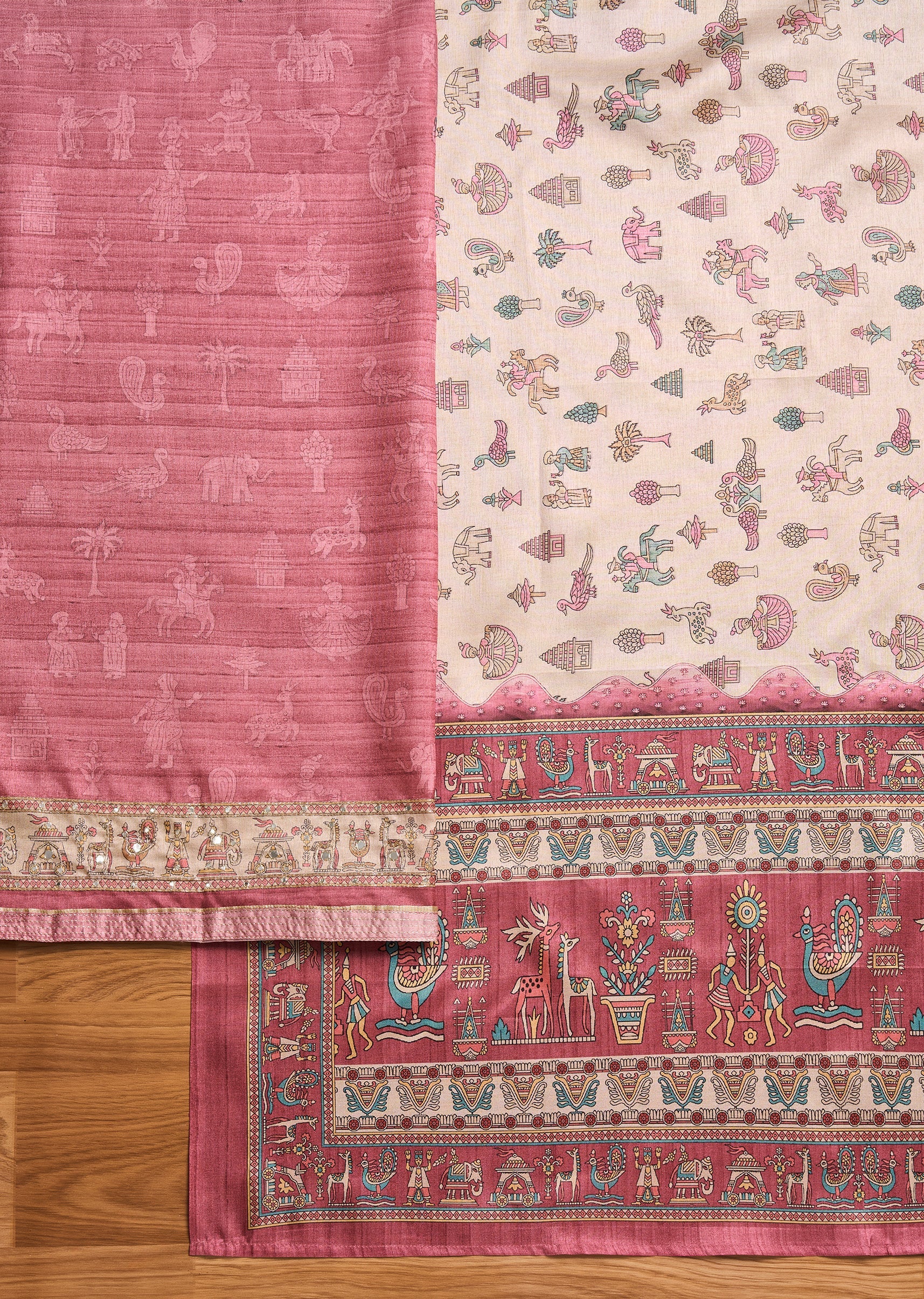 Mauve Cotton Unstitched Suit With Dupatta - Image 3