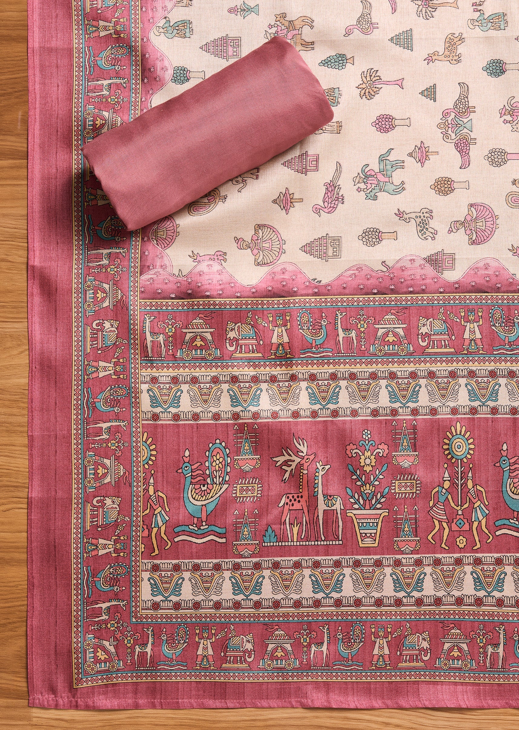 Mauve Cotton Unstitched Suit With Dupatta - Image 4