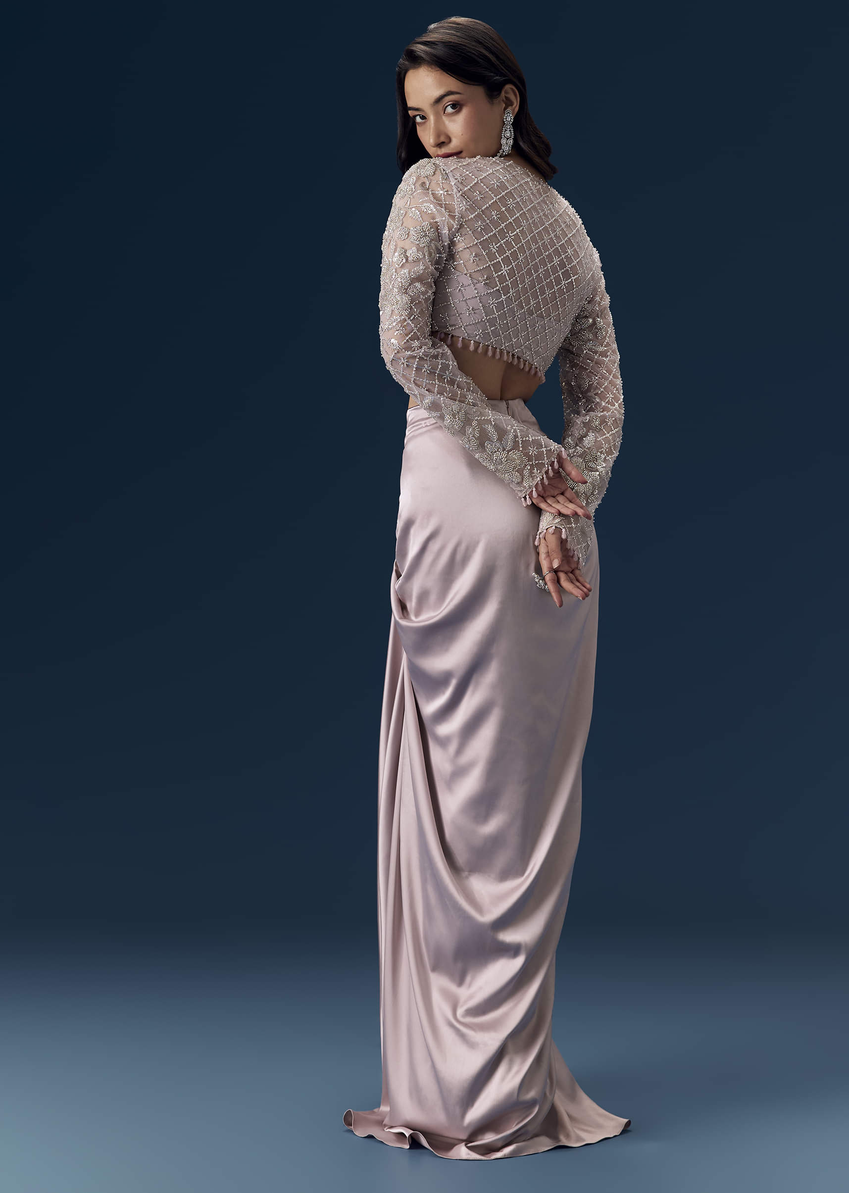 Mauve Crop Top and Draped Skirt Set - Image 2