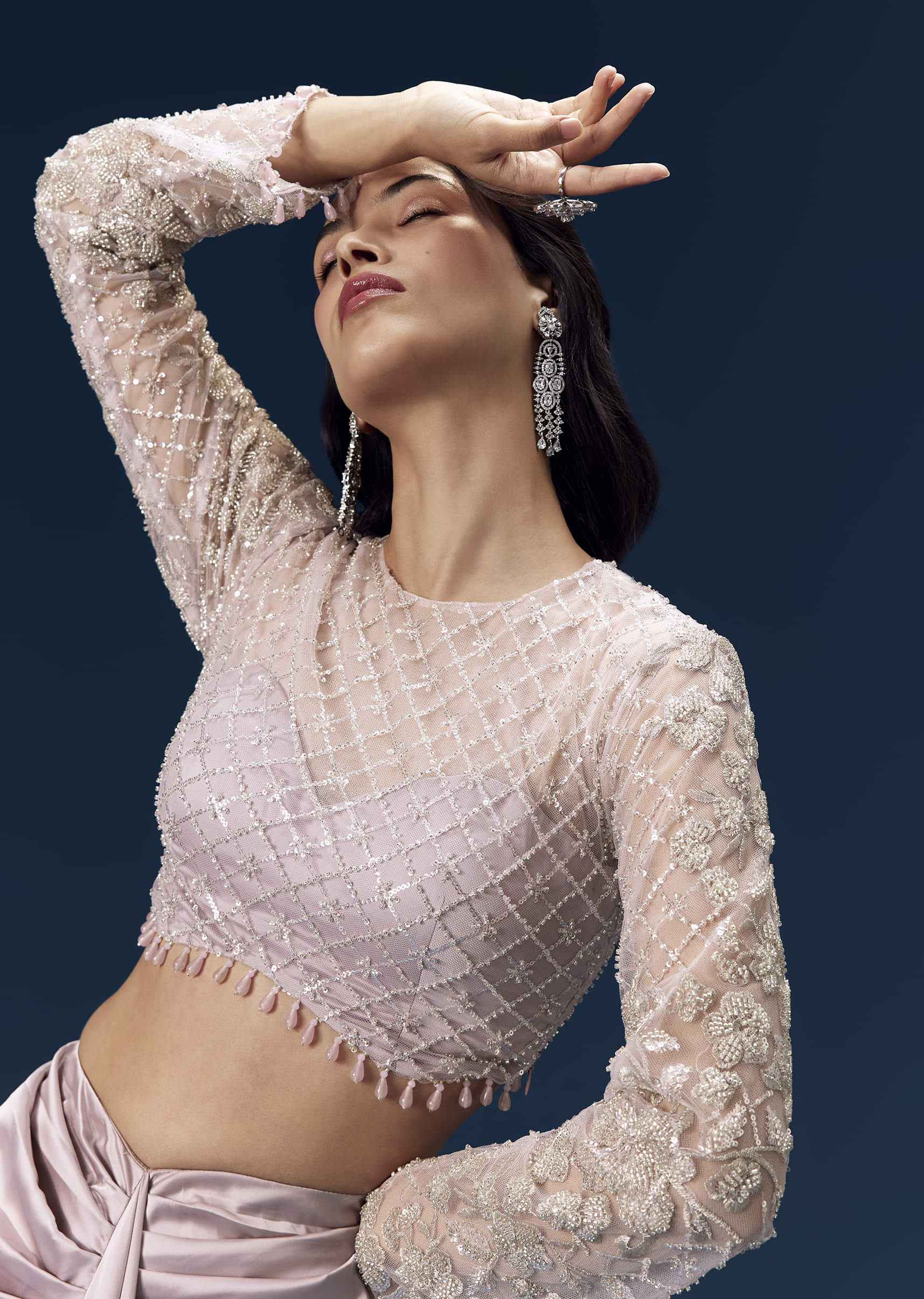 Mauve Crop Top and Draped Skirt Set - Image 3