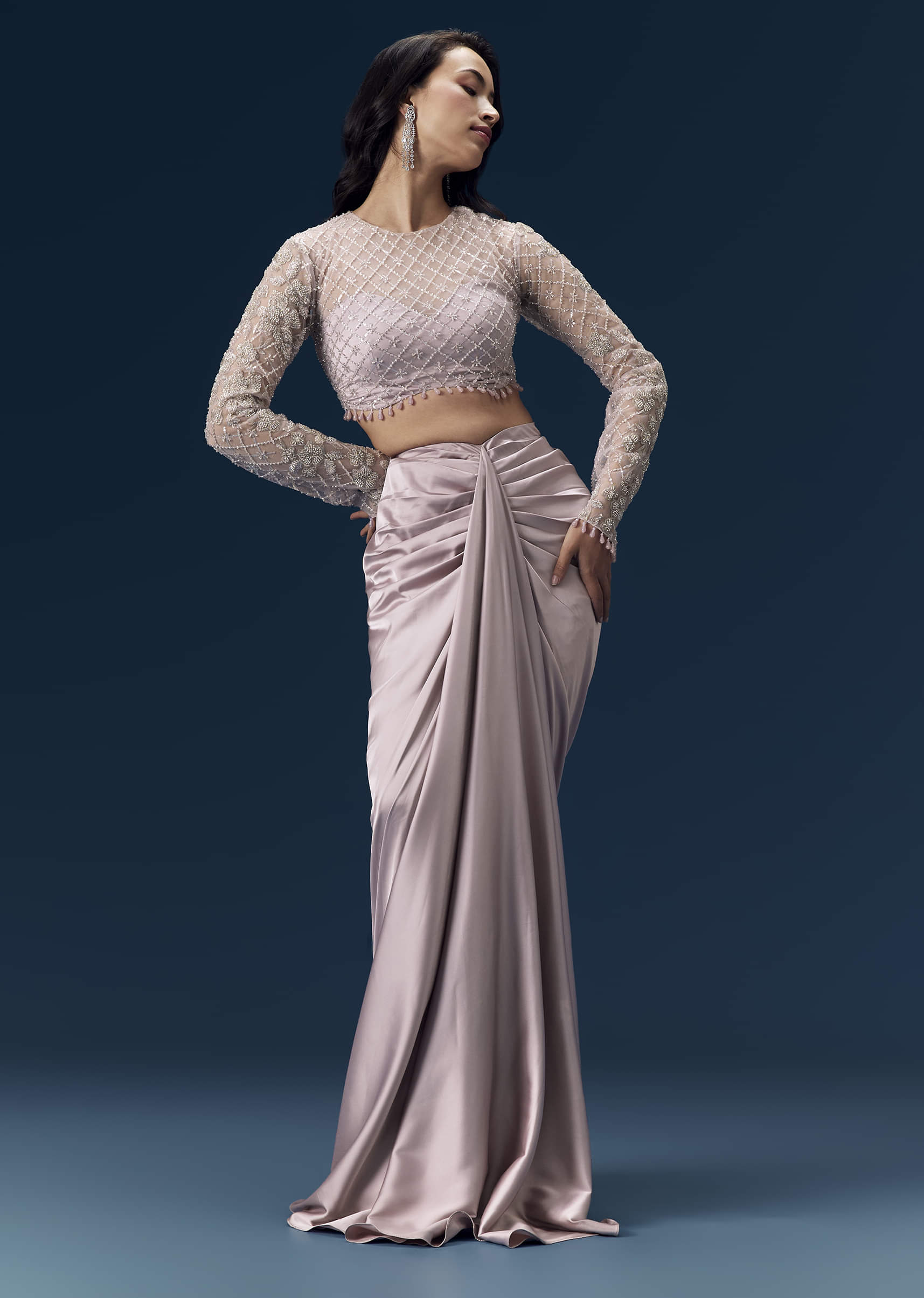Mauve Crop Top and Draped Skirt Set - Image 4