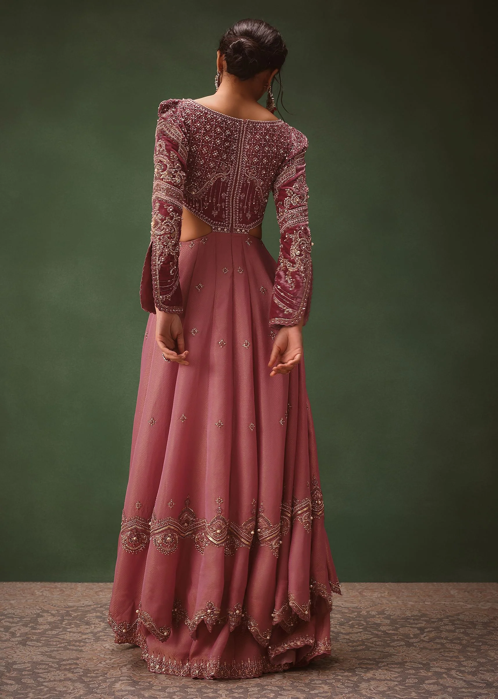 Mauve Embroidered Anarkali Suit With Flared Palazzo Pant - Image 6