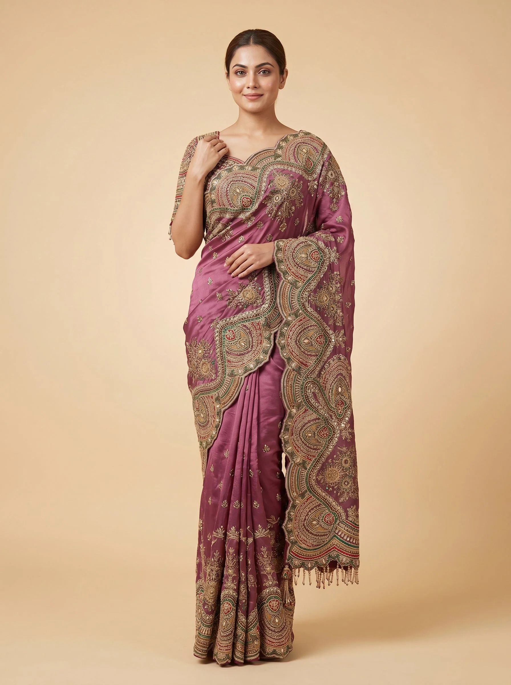 Mauve Embroidered Saree with Softened Sheen