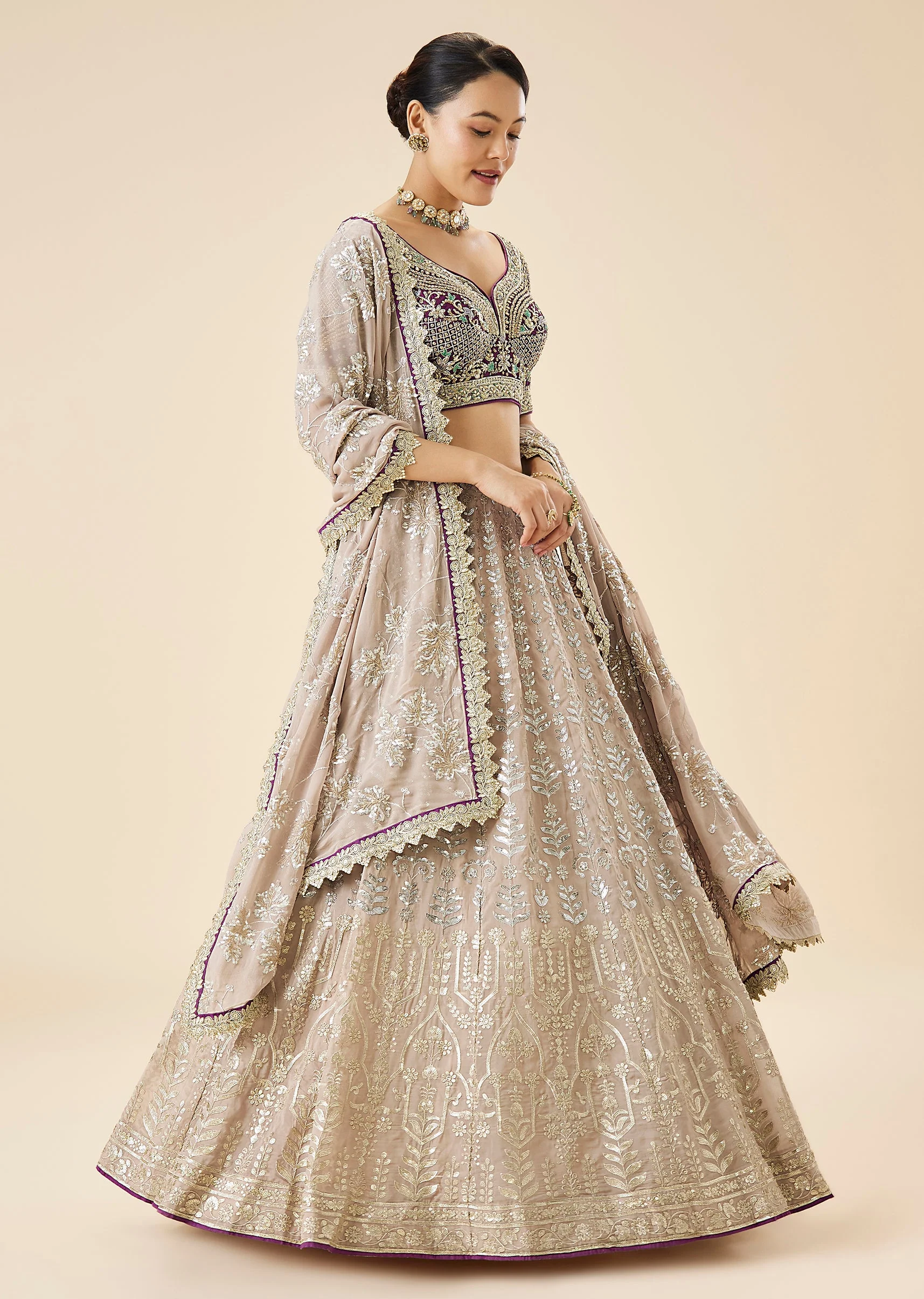 Mauve Pastel Embroidered Lehenga Set