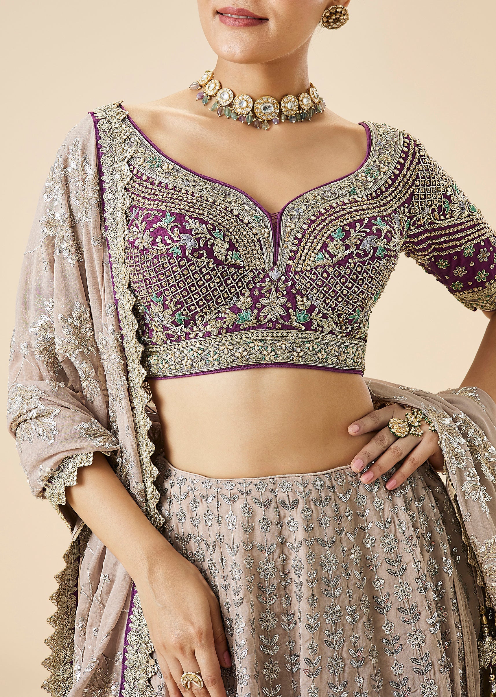 Mauve Pastel Embroidered Lehenga Set - Image 3